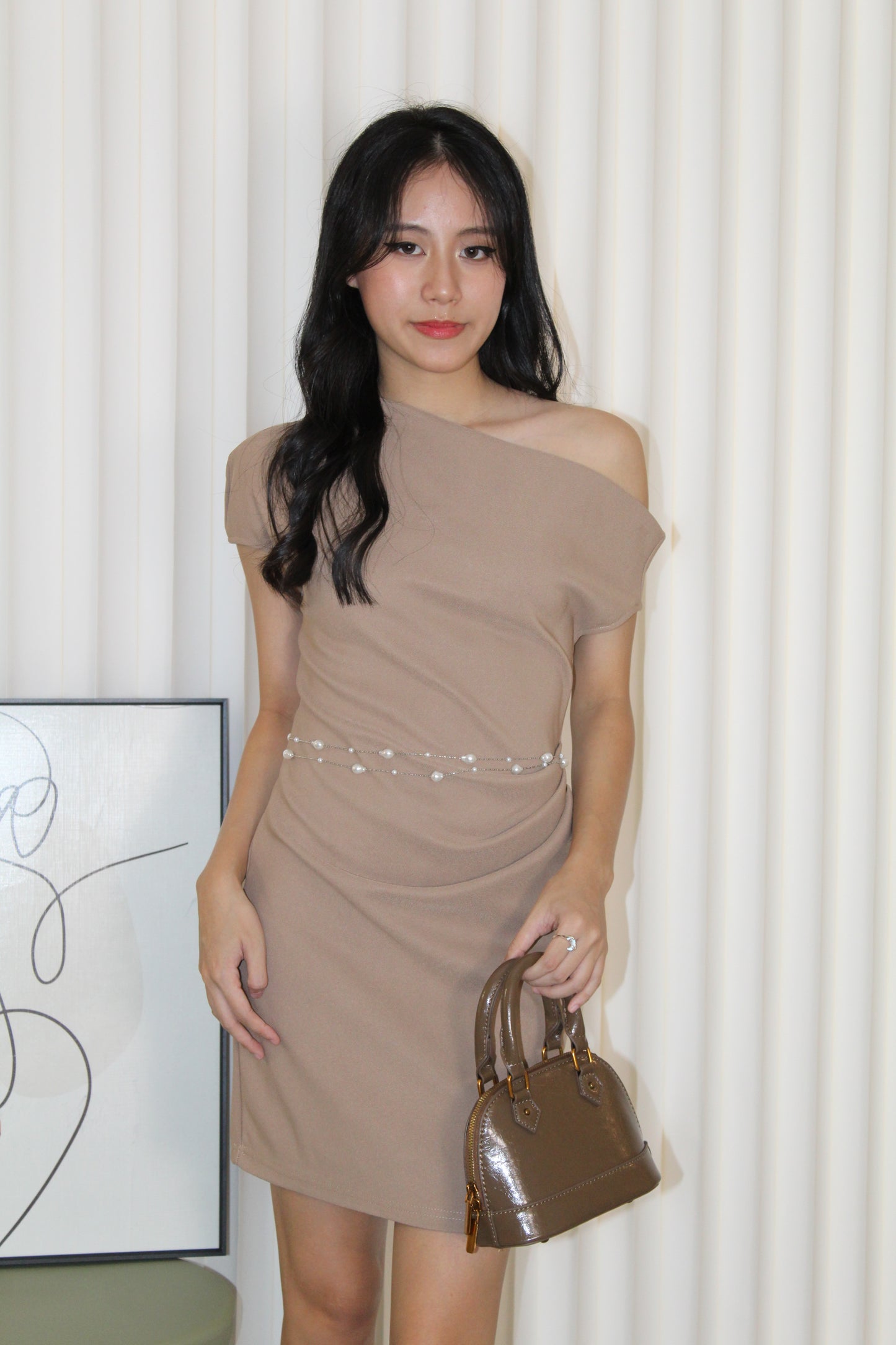 Molly Asymmetric Mini Dress (Khaki)
