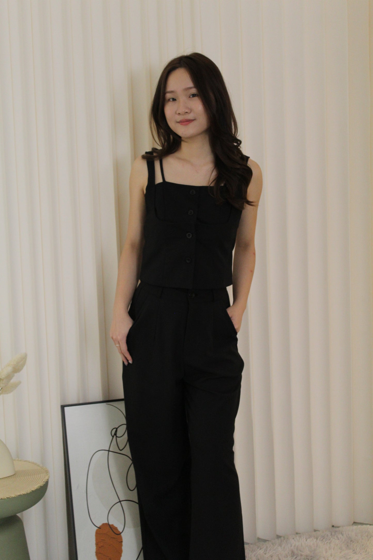 Evie Textured Bare Back Top (Black)