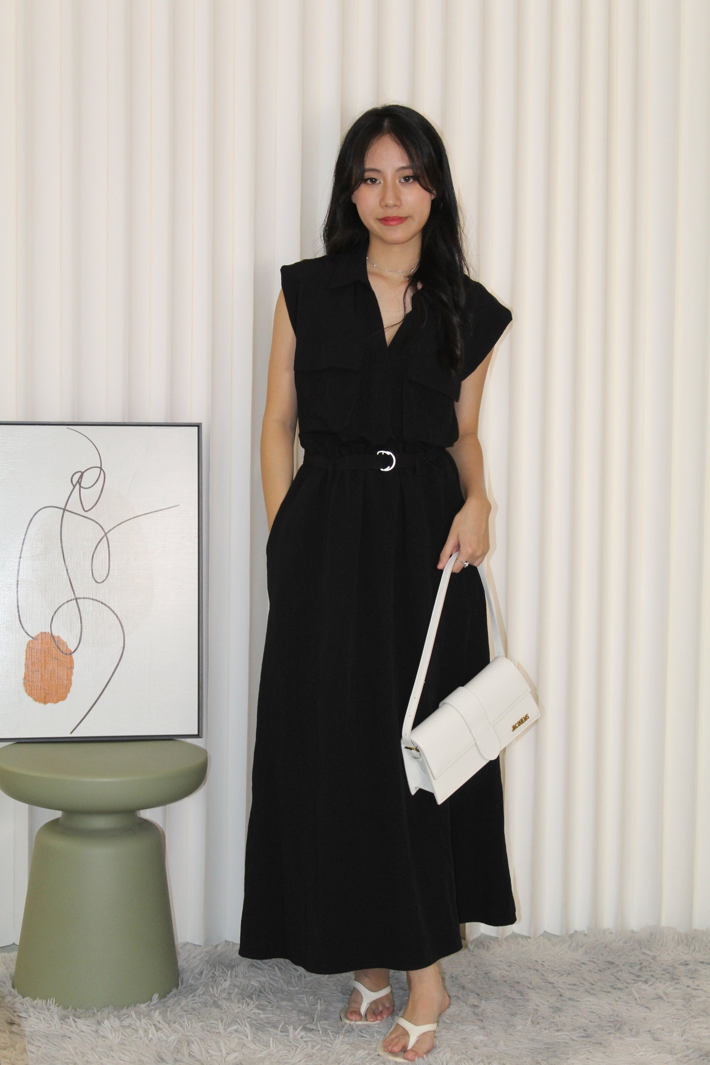 Nadia Collared Midaxi Dress (Black)