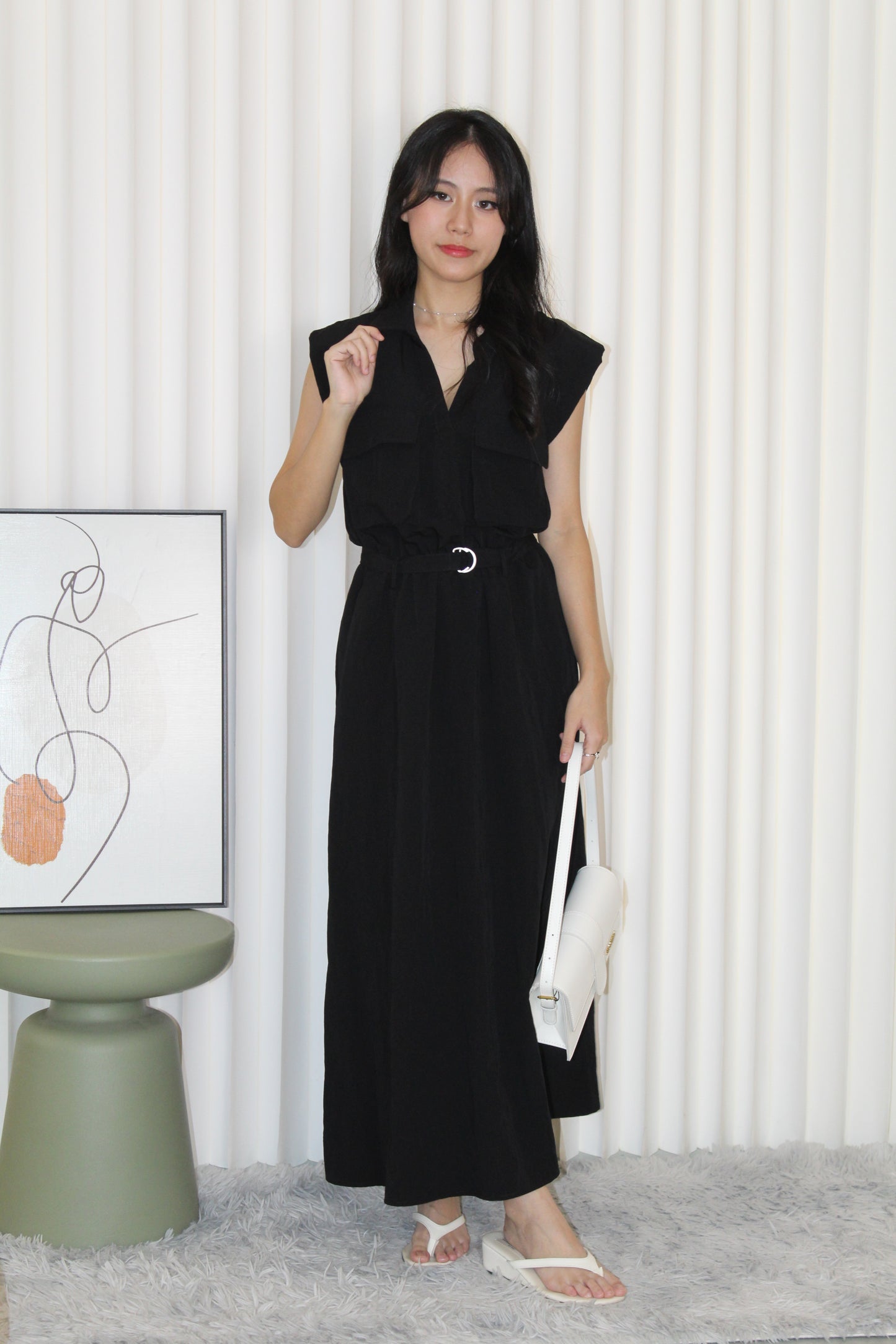 Nadia Collared Midaxi Dress (Black)