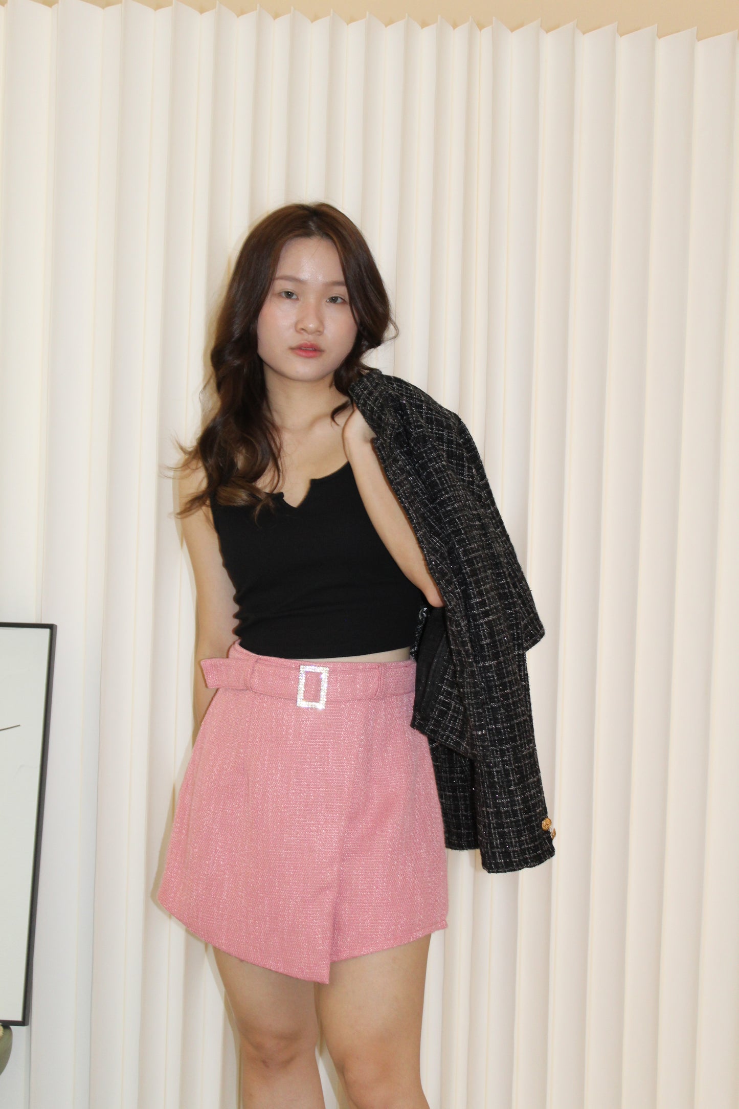 Sherlyn Tweed Skorts With Belt (Pink)