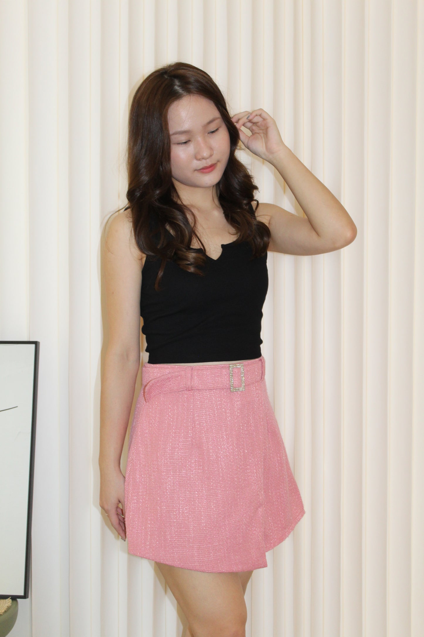 Sherlyn Tweed Skorts With Belt (Pink)