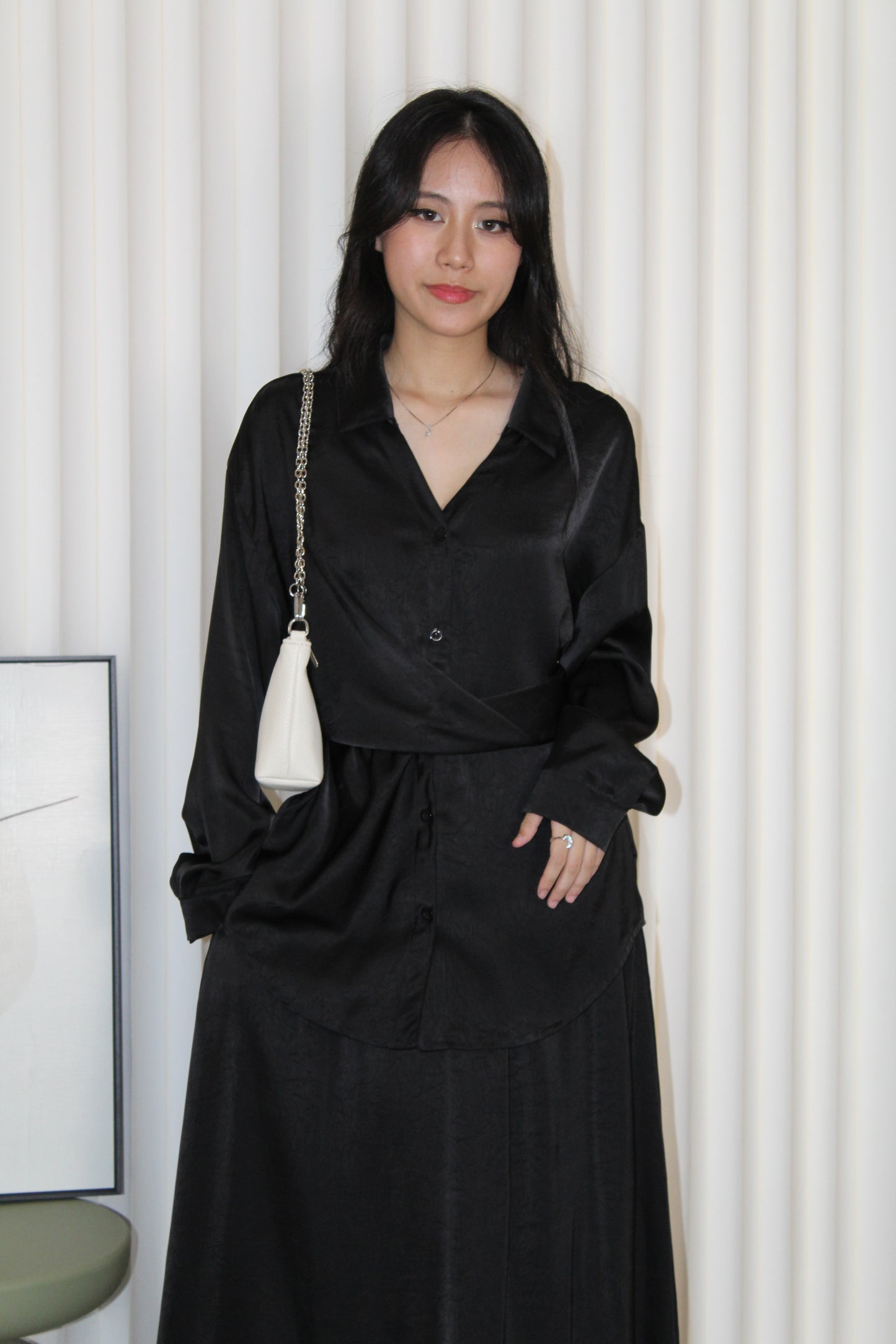 Calluna Satin Two Piece Skirt Set (Black)