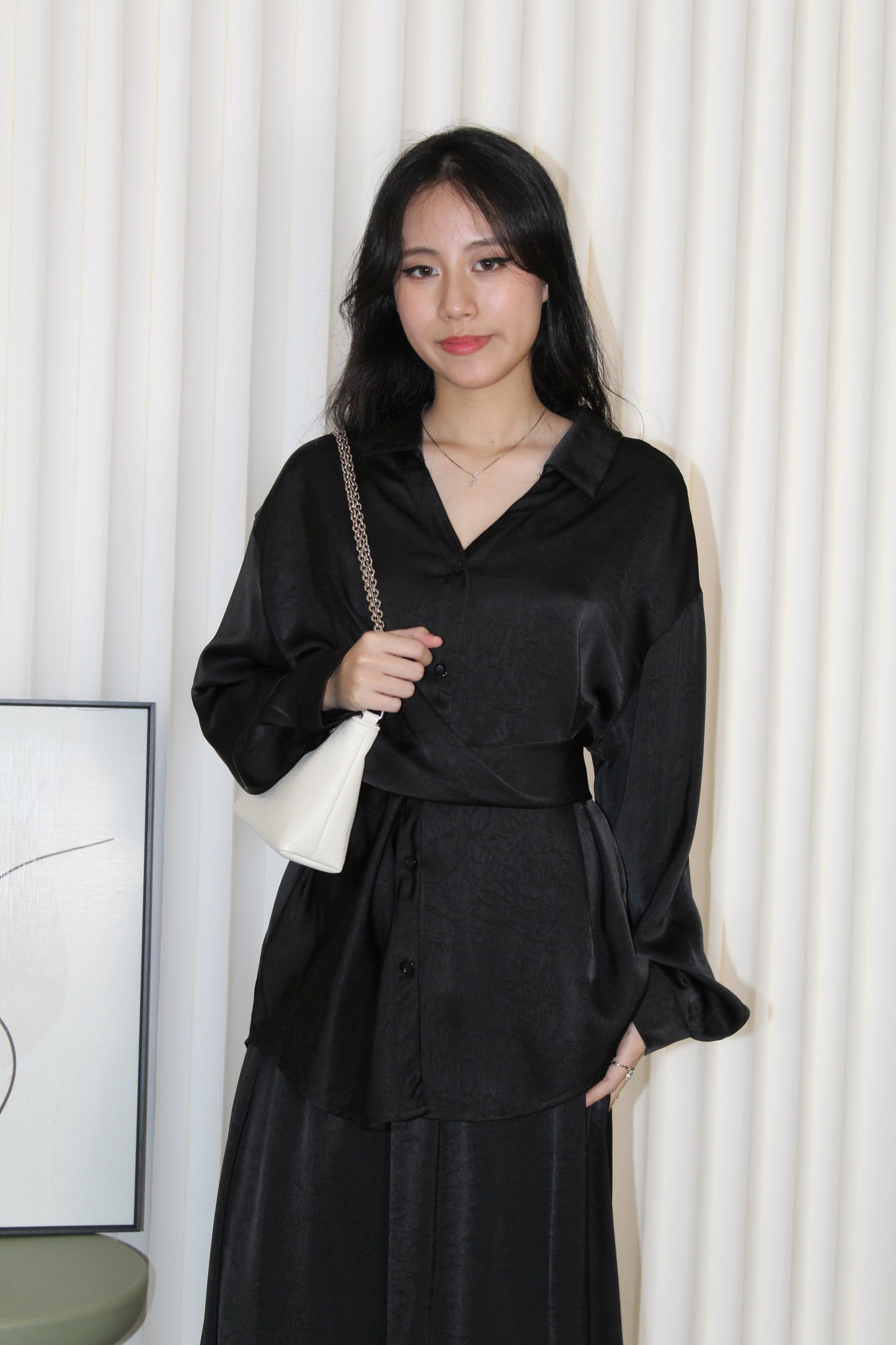 Calluna Satin Two Piece Skirt Set (Black)