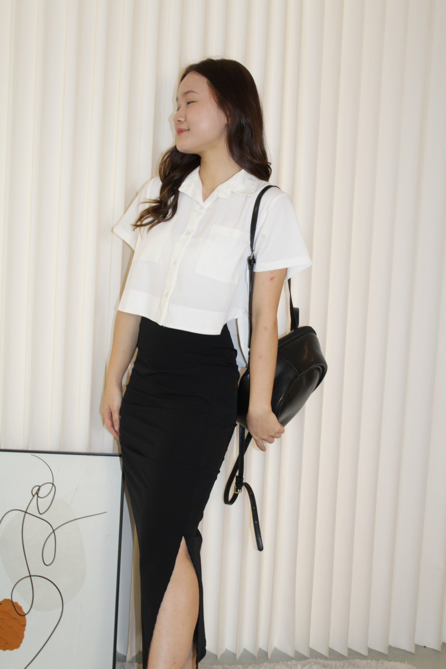 Rebecca Ruched Slit Maxi Skirt (Black)
