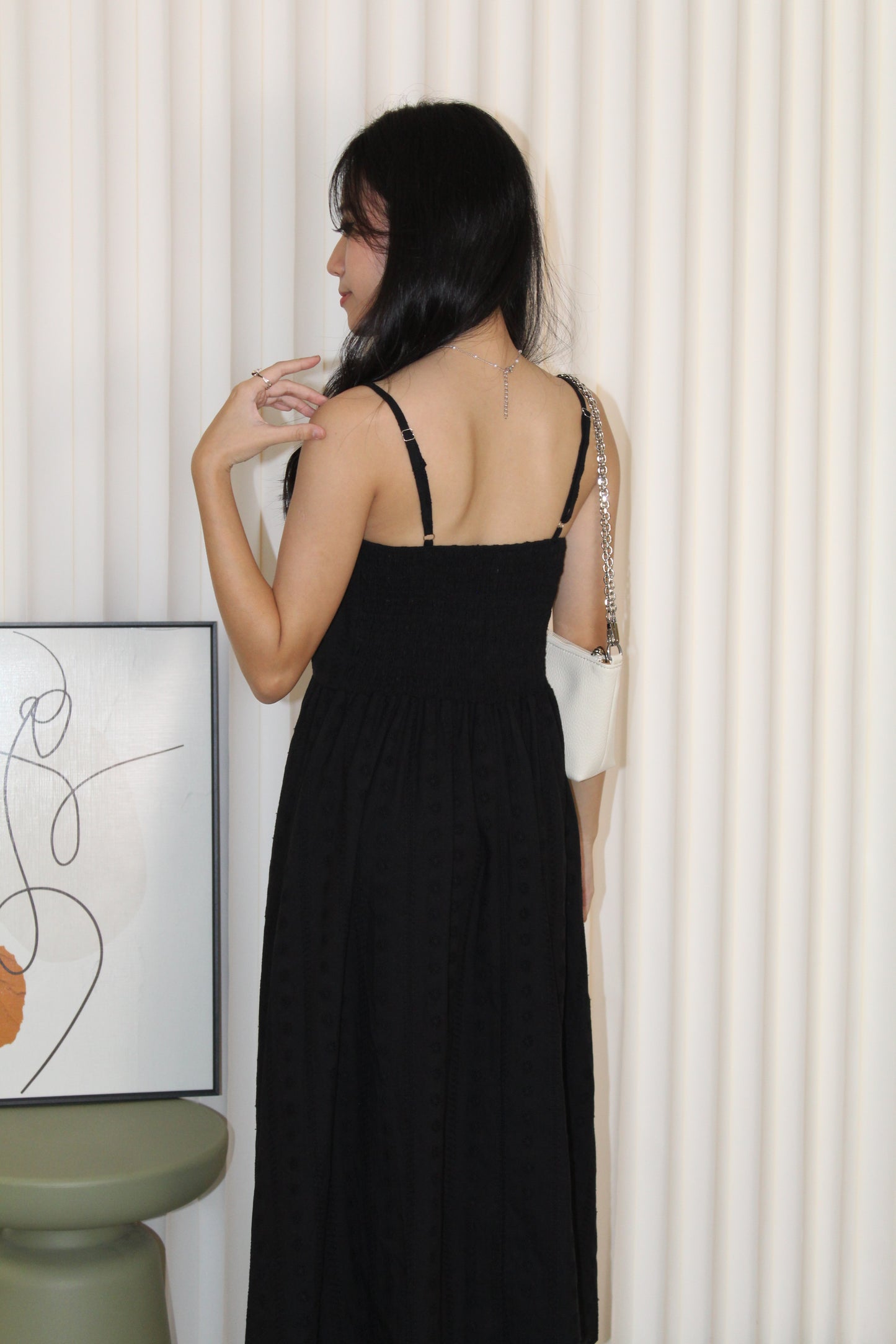 Hazel Eyelet Midaxi Dress (Black)