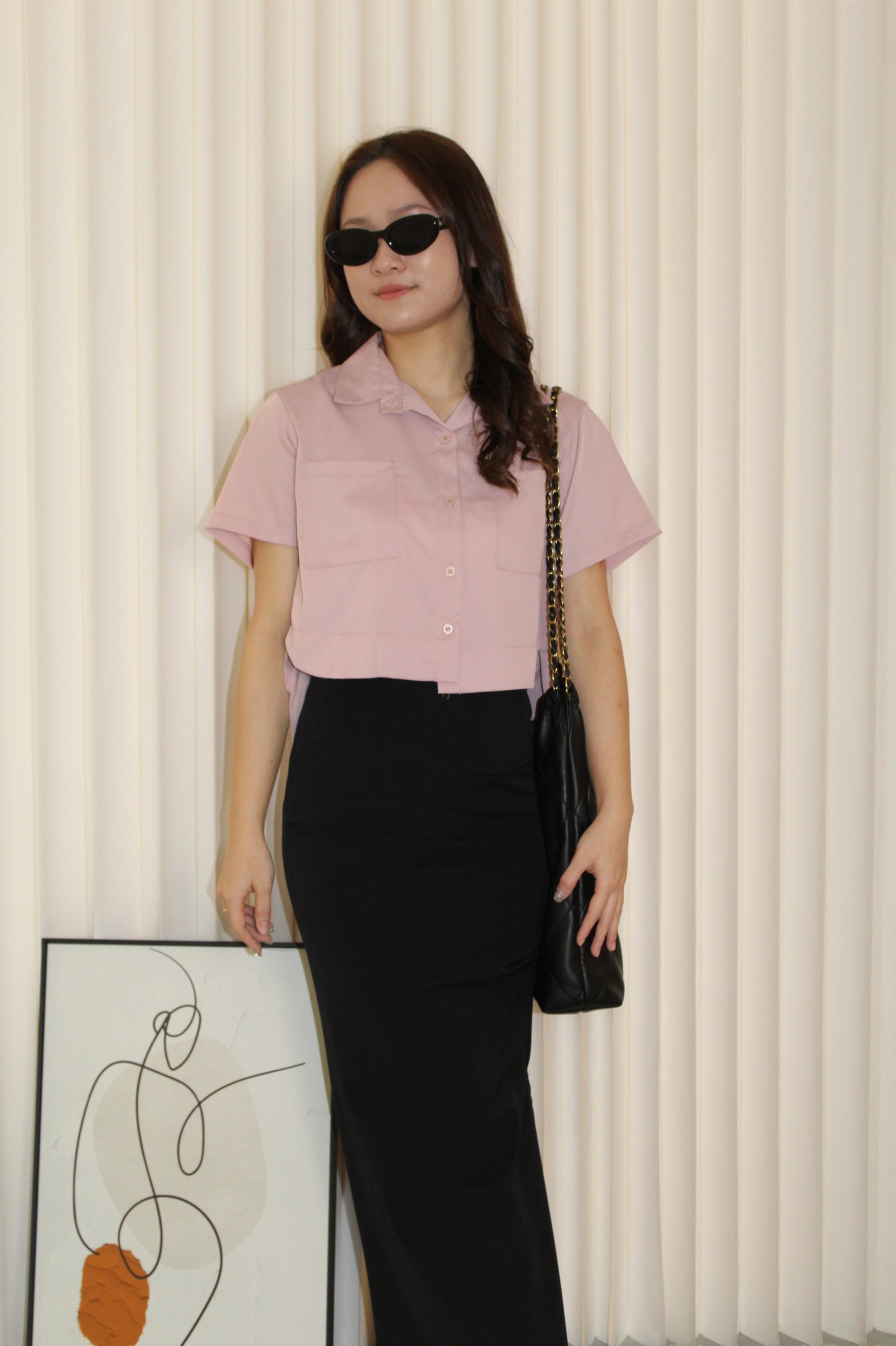 Ysabel Button Up Crop Top (Pink)