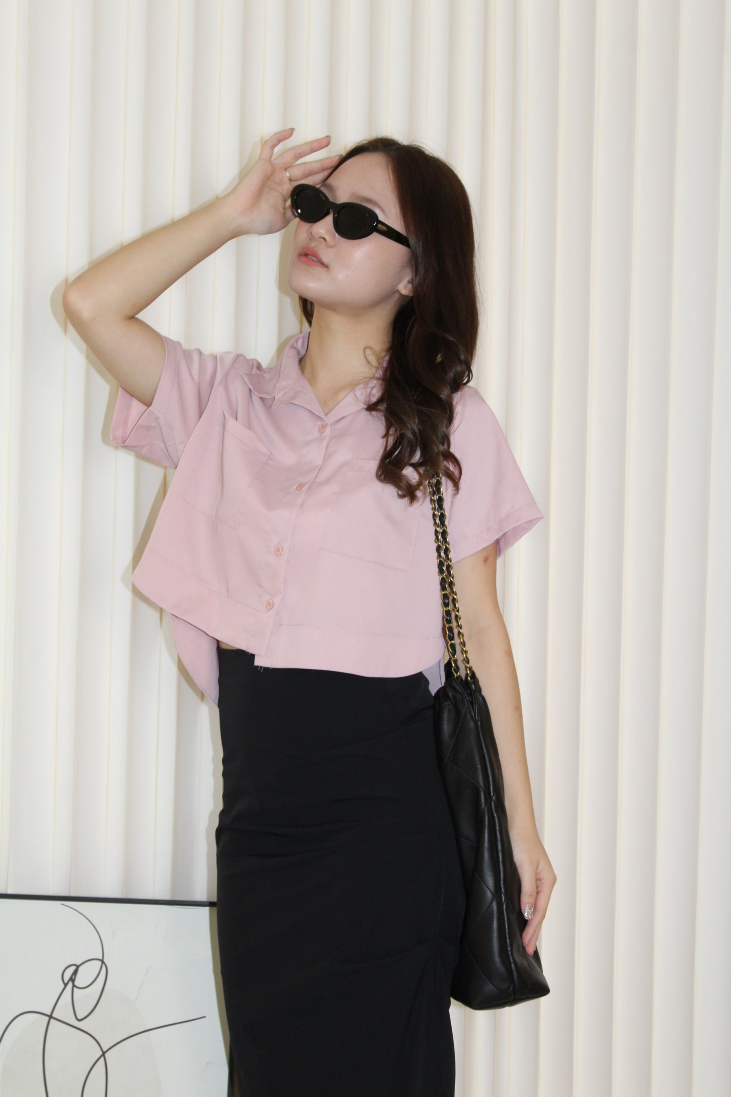 Ysabel Button Up Crop Top (Pink)