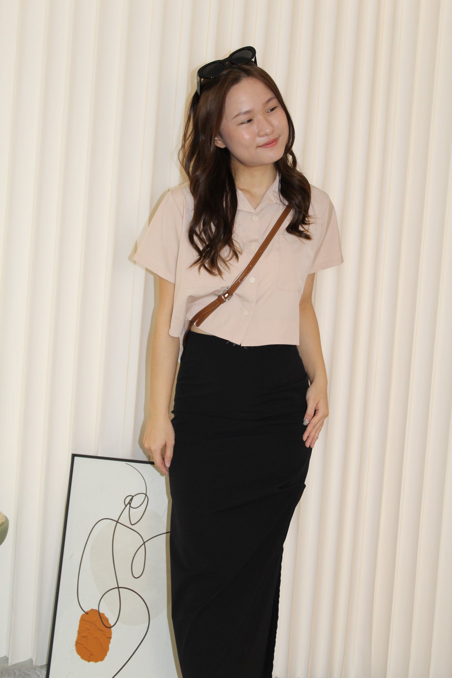 Ysabel Button Up Crop Top (Pink)