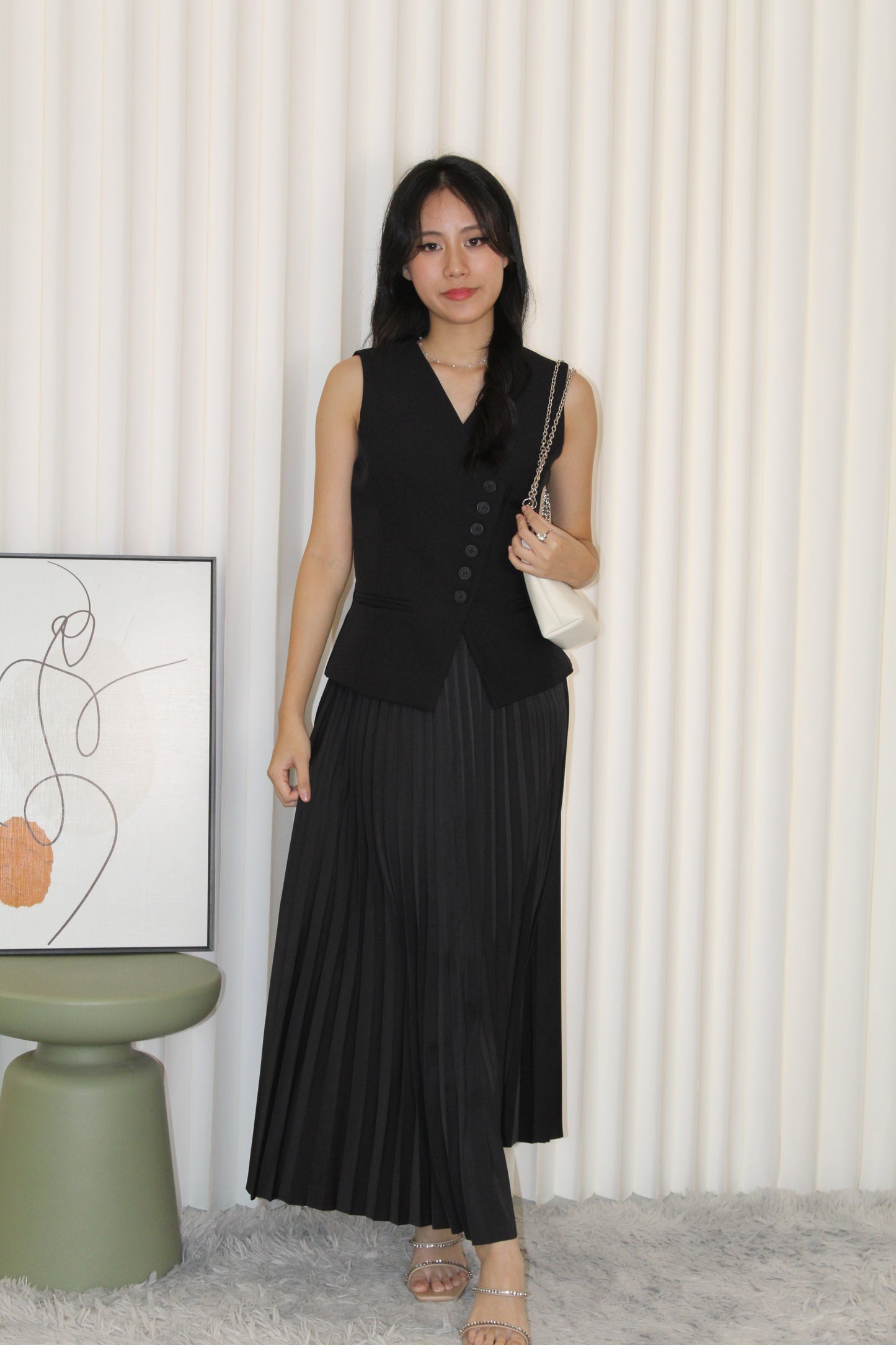 Michelle Vest Two Piece Skirt Set (Black)