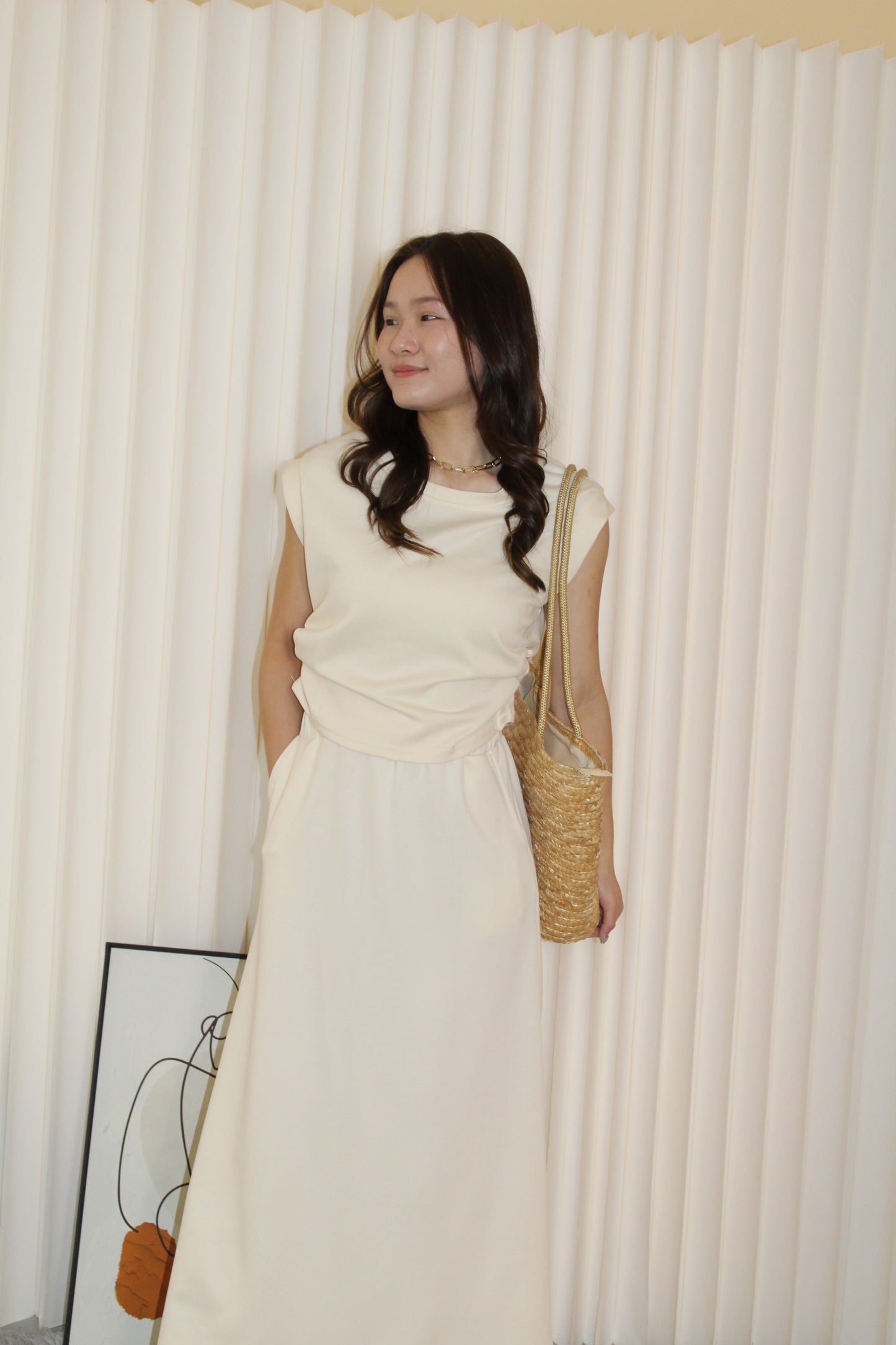 Keira Cotton Maxi Skirt (Cream)