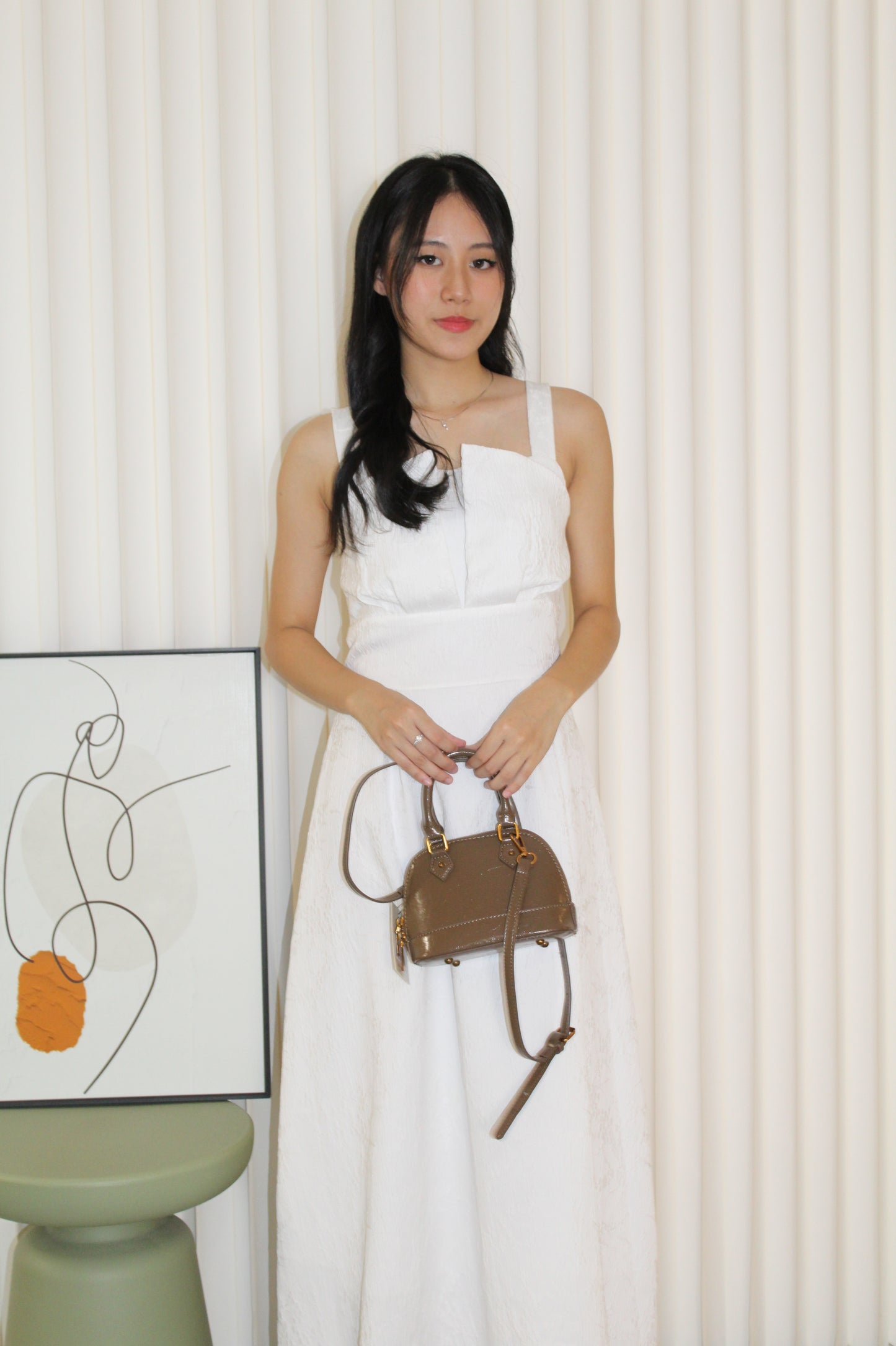 Yadira Textured Flare Midaxi Dress (White)