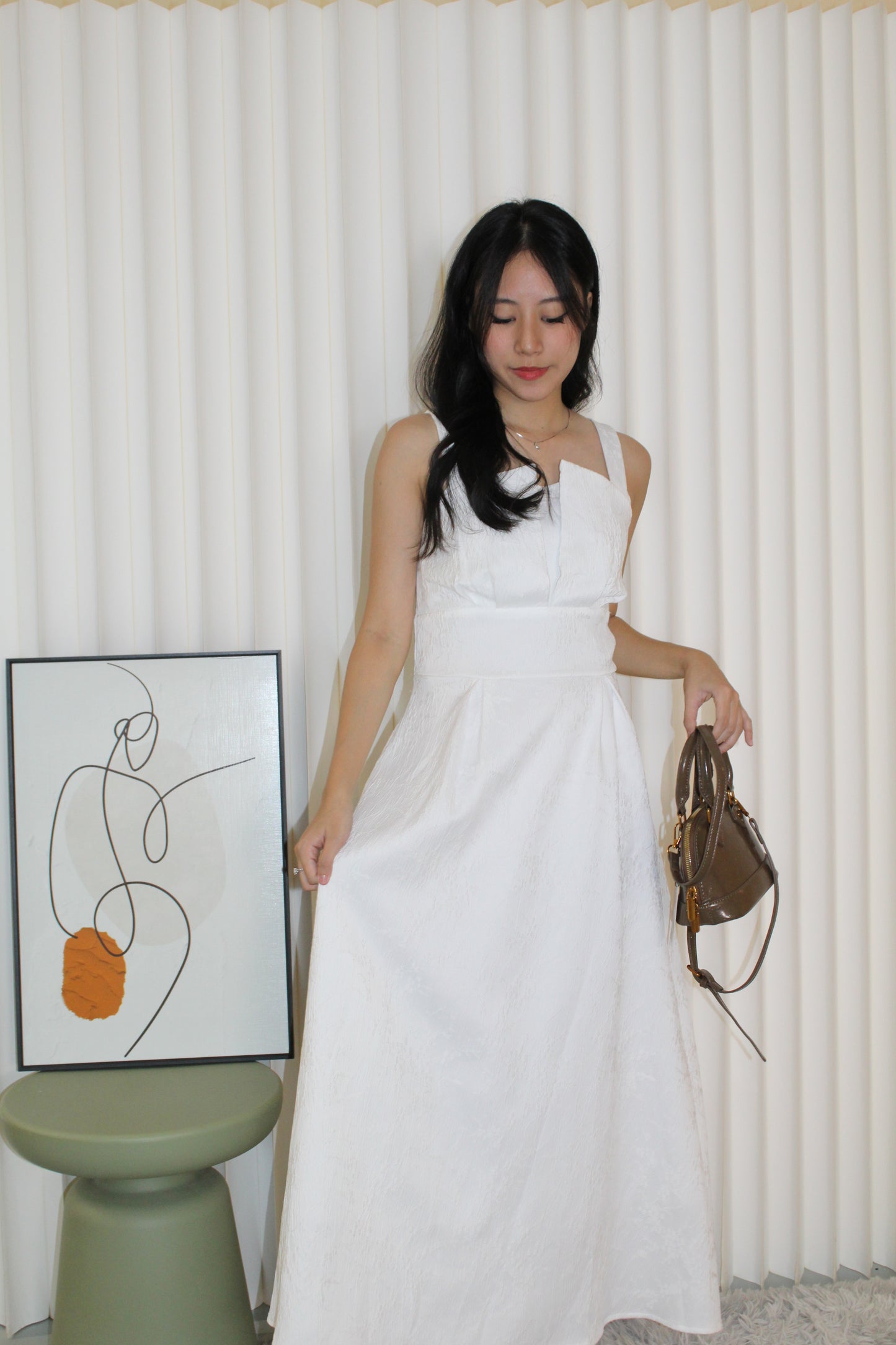 Yadira Textured Flare Midaxi Dress (White)
