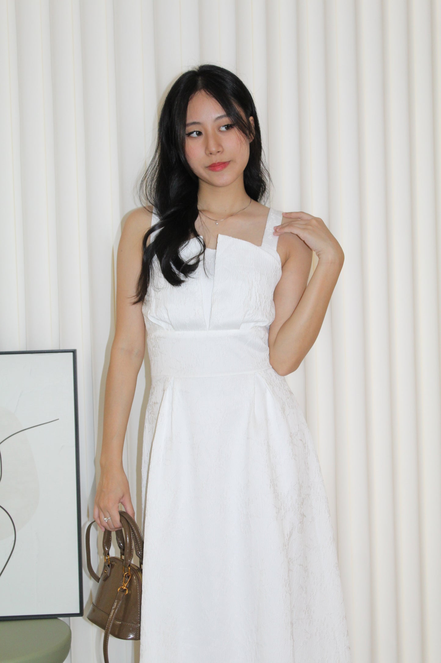 Yadira Textured Flare Midaxi Dress (White)