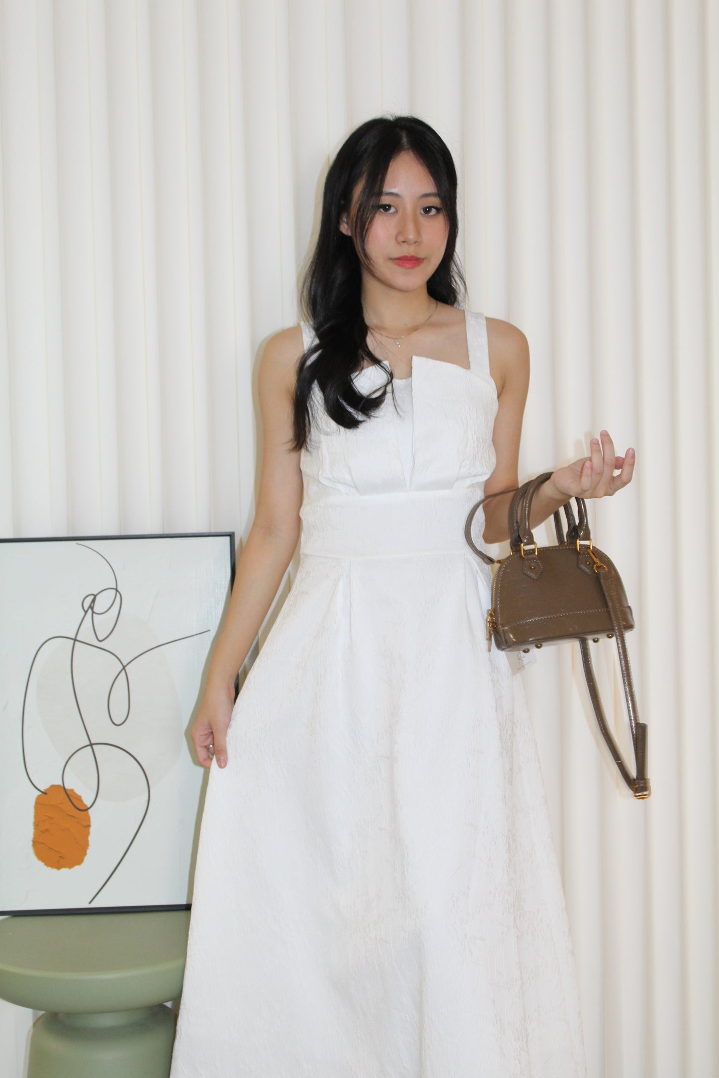 Yadira Textured Flare Midaxi Dress (White)