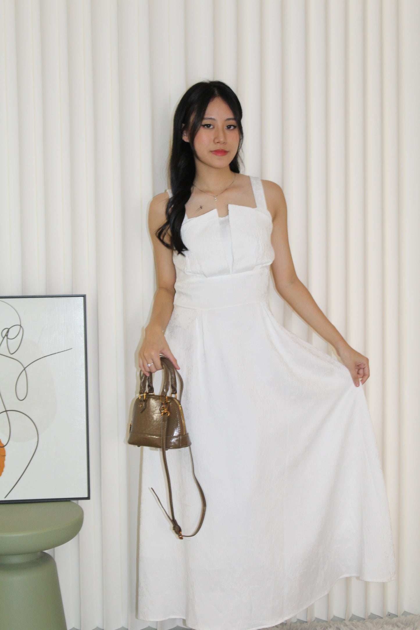 Yadira Textured Flare Midaxi Dress (White)
