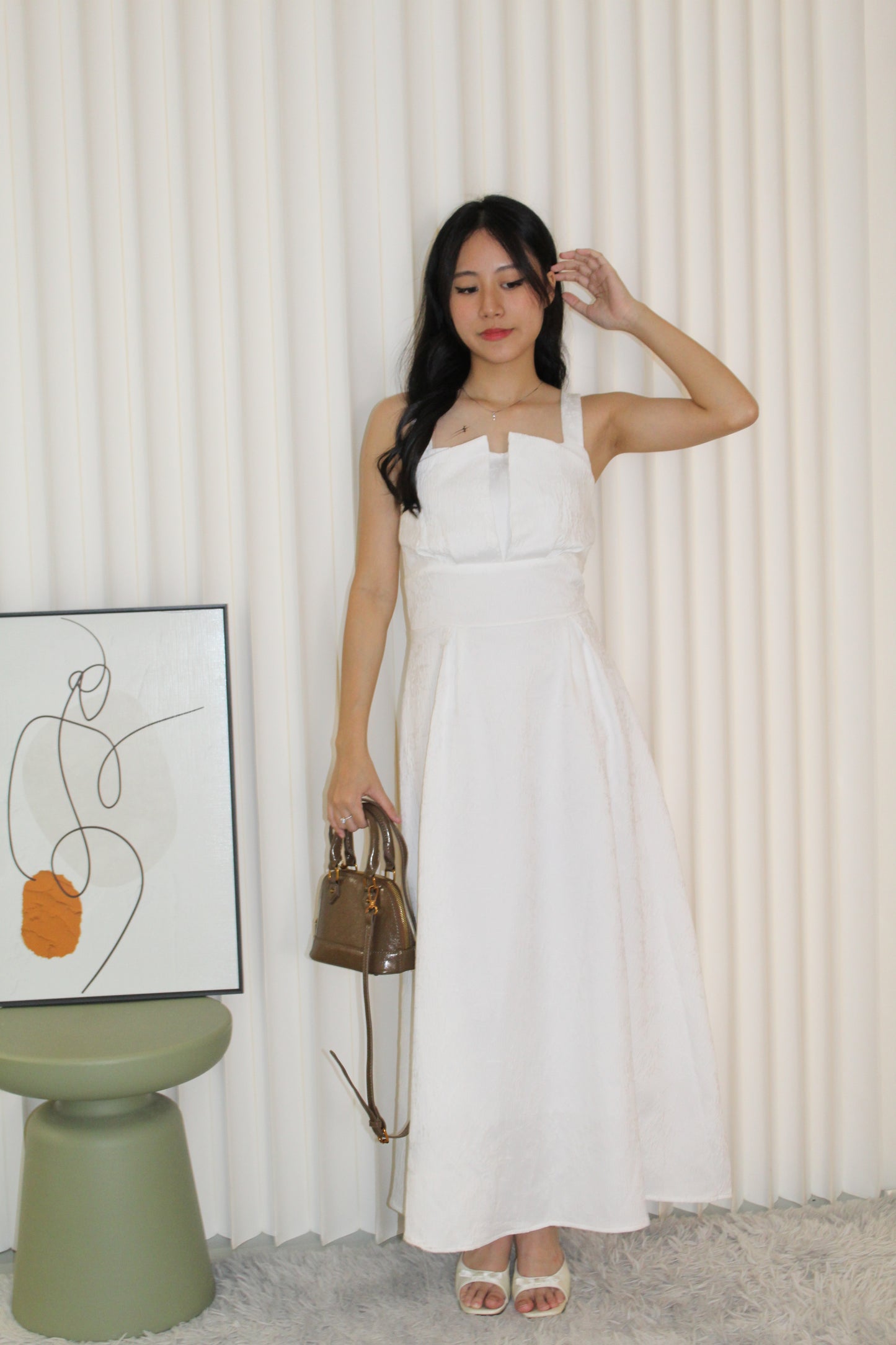 Yadira Textured Flare Midaxi Dress (White)