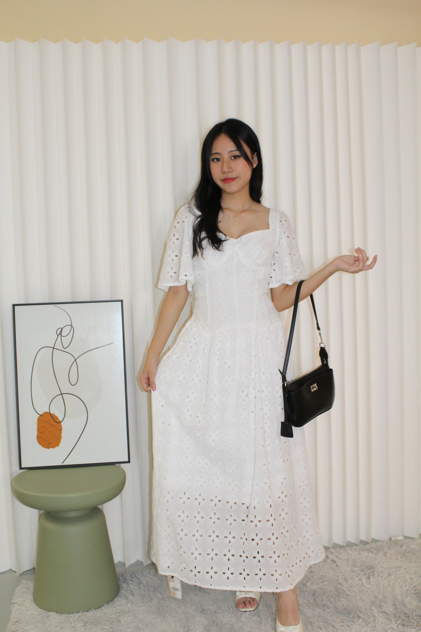 Priscilla Broderie Maxi Dress (White)