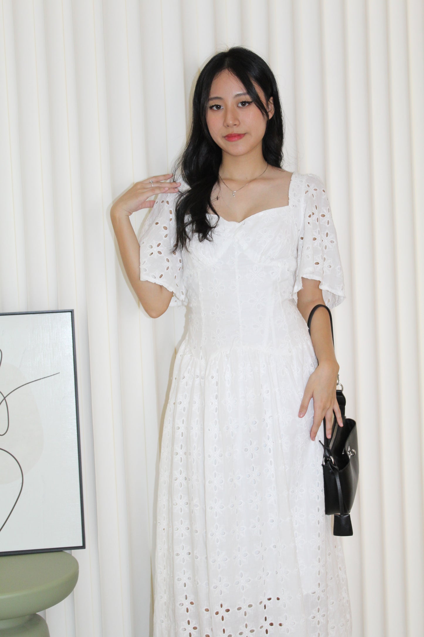 Priscilla Broderie Maxi Dress (White)