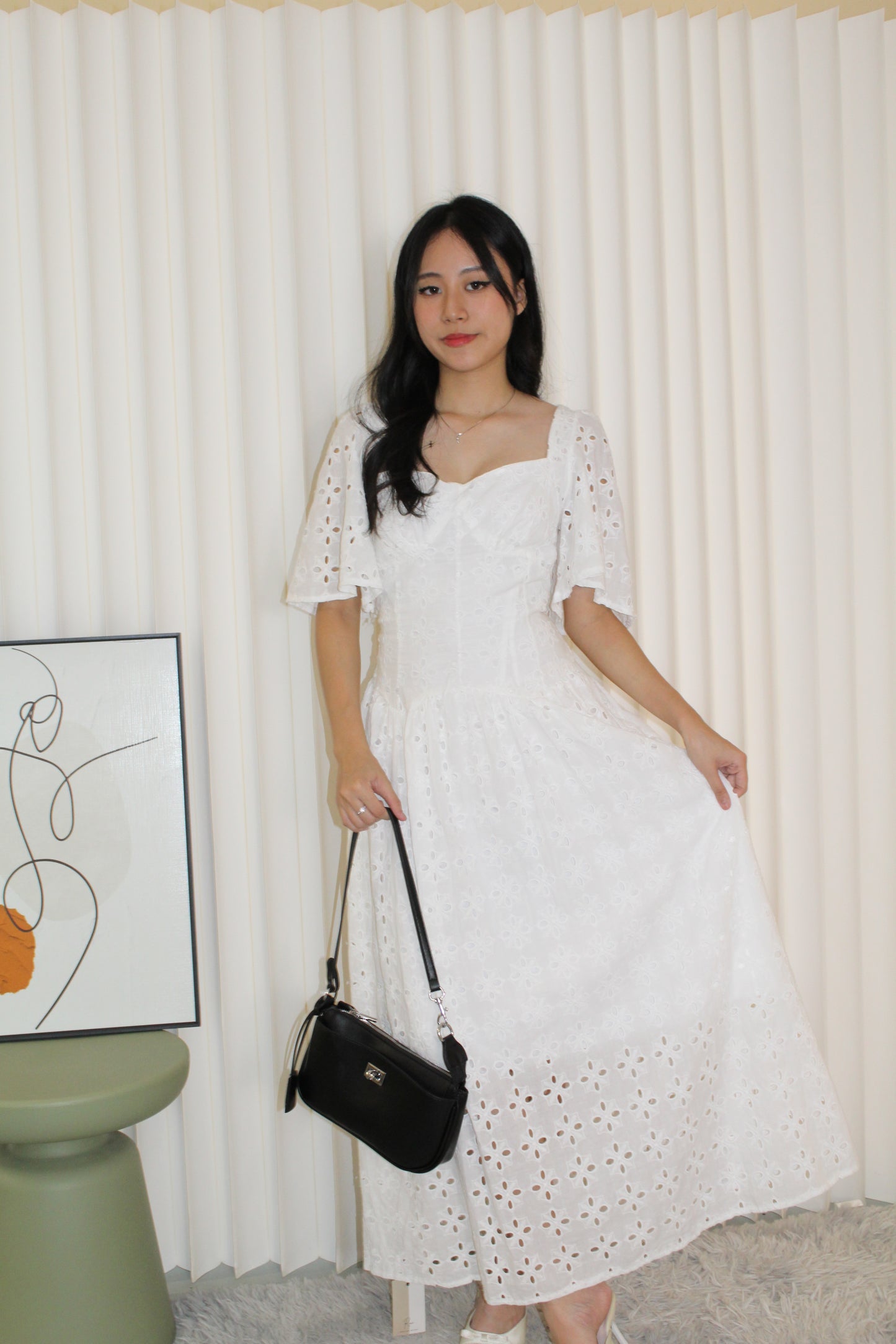 Priscilla Broderie Maxi Dress (White)