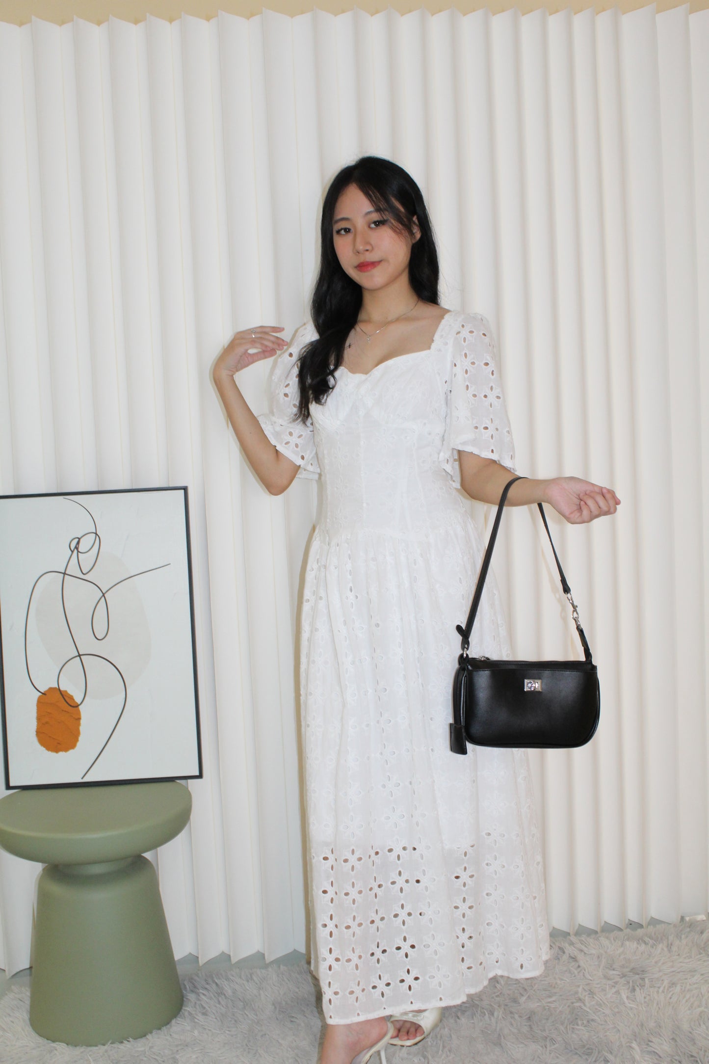 Priscilla Broderie Maxi Dress (White)
