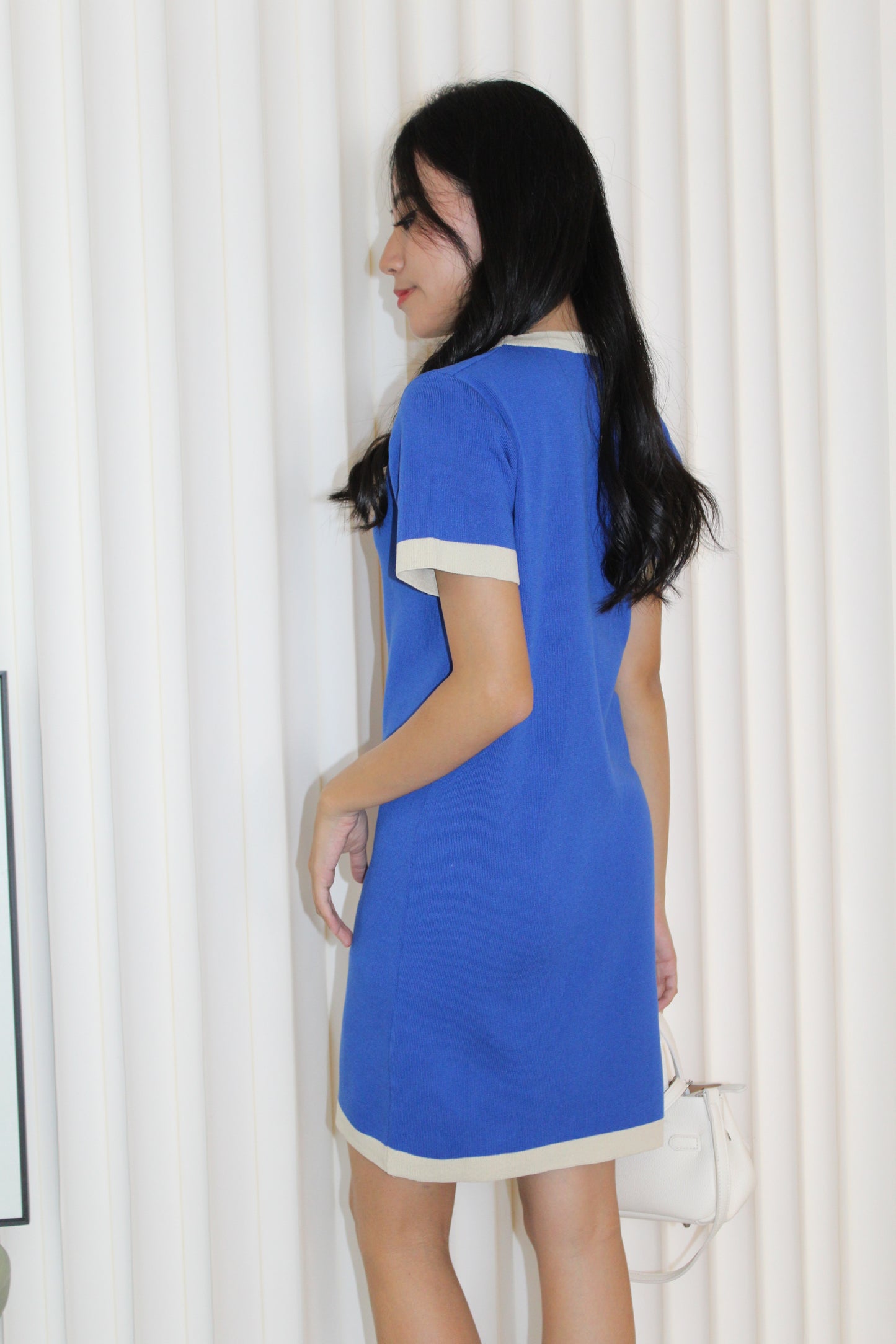 Blue Block Color Mini Knit Dress