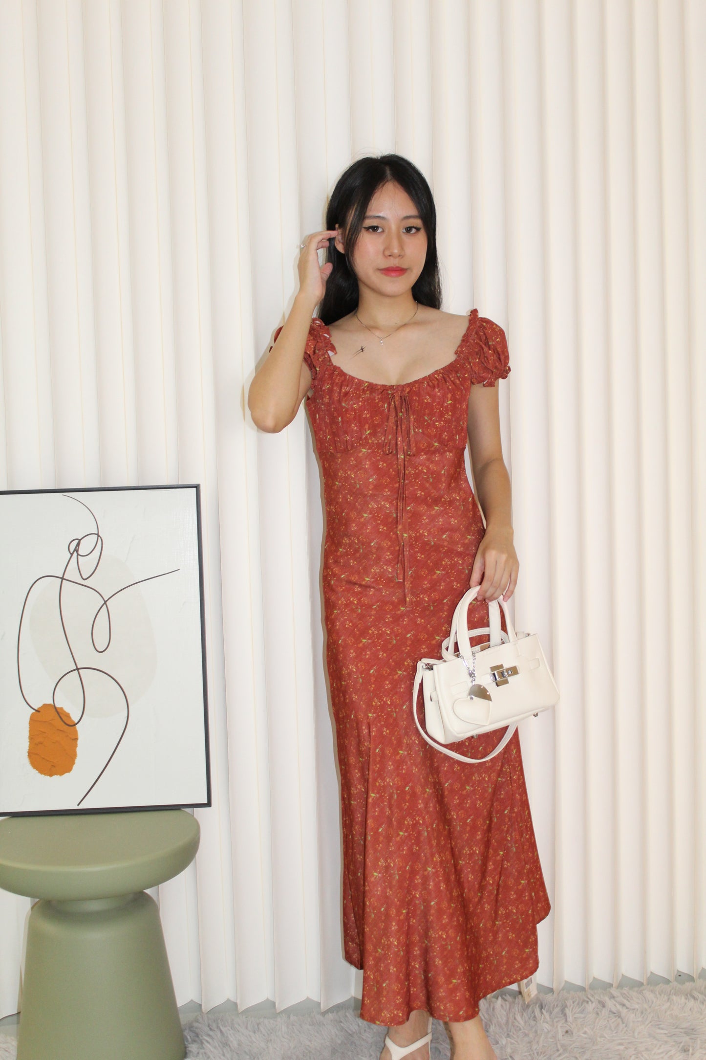 Ramie Floral Maxi Dress (Red)