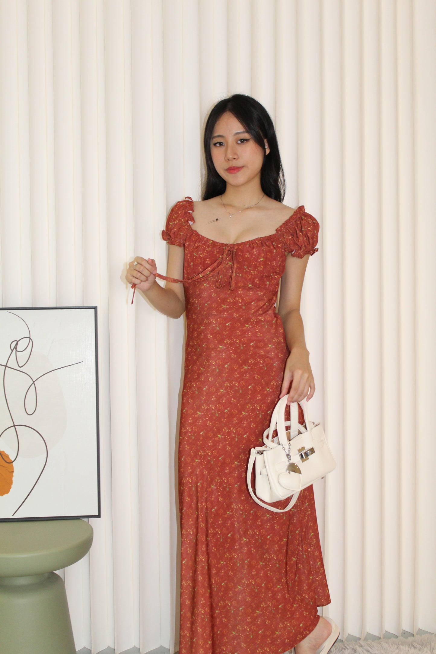Ramie Floral Maxi Dress (Red)