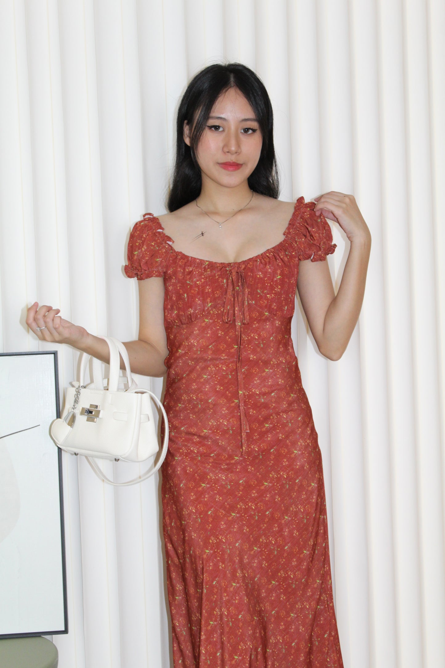 Ramie Floral Maxi Dress (Red)
