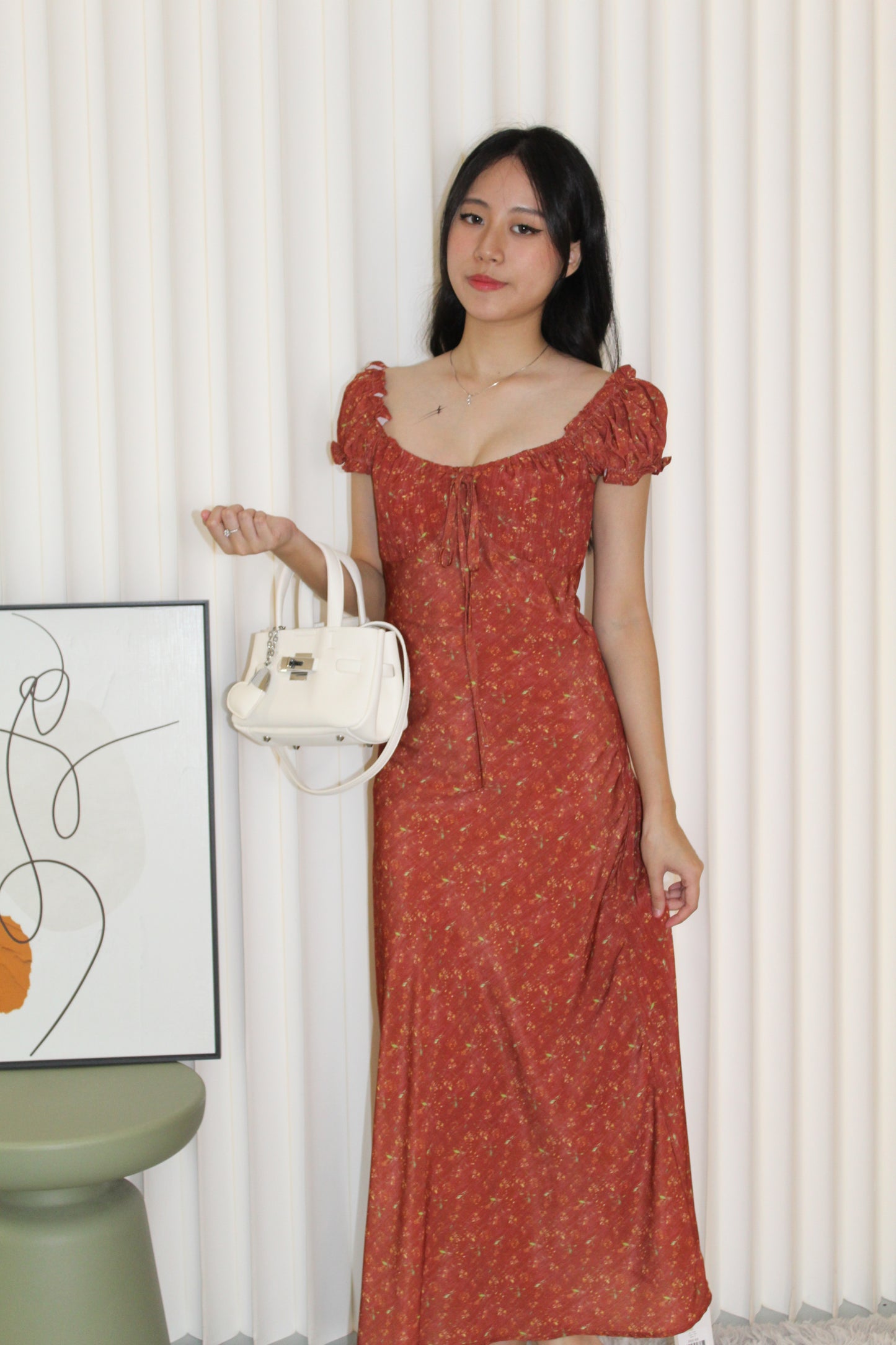Ramie Floral Maxi Dress (Red)