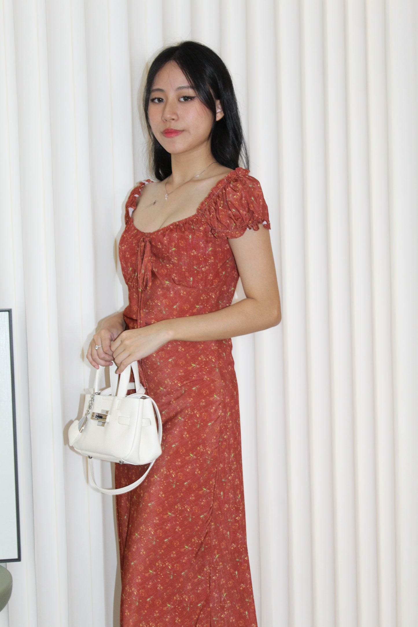 Ramie Floral Maxi Dress (Red)