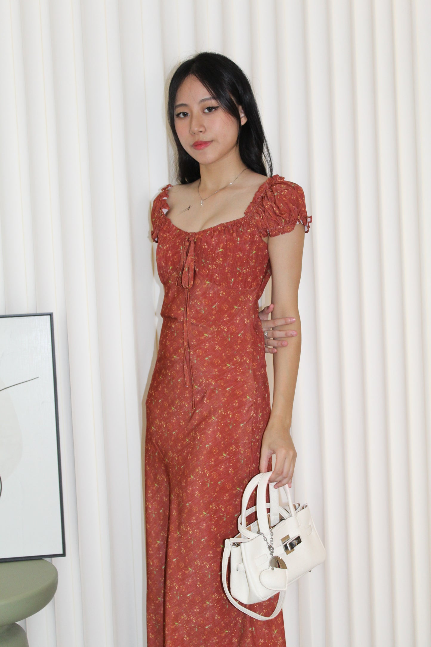 Ramie Floral Maxi Dress (Red)