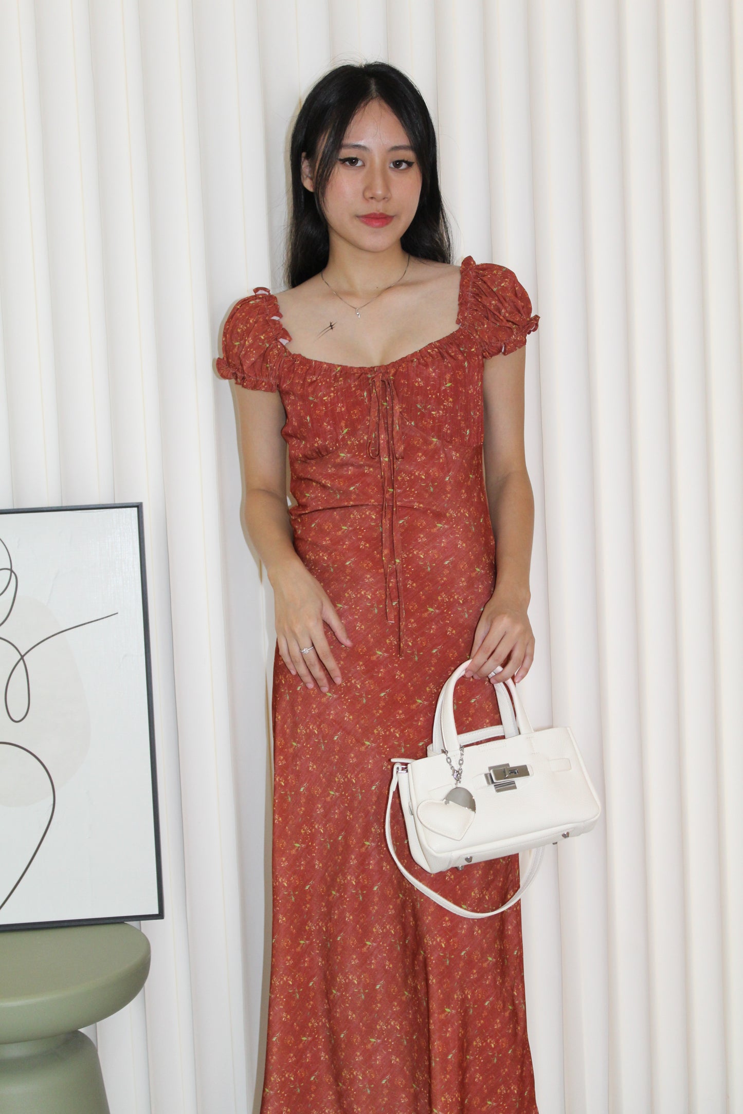 Ramie Floral Maxi Dress (Red)