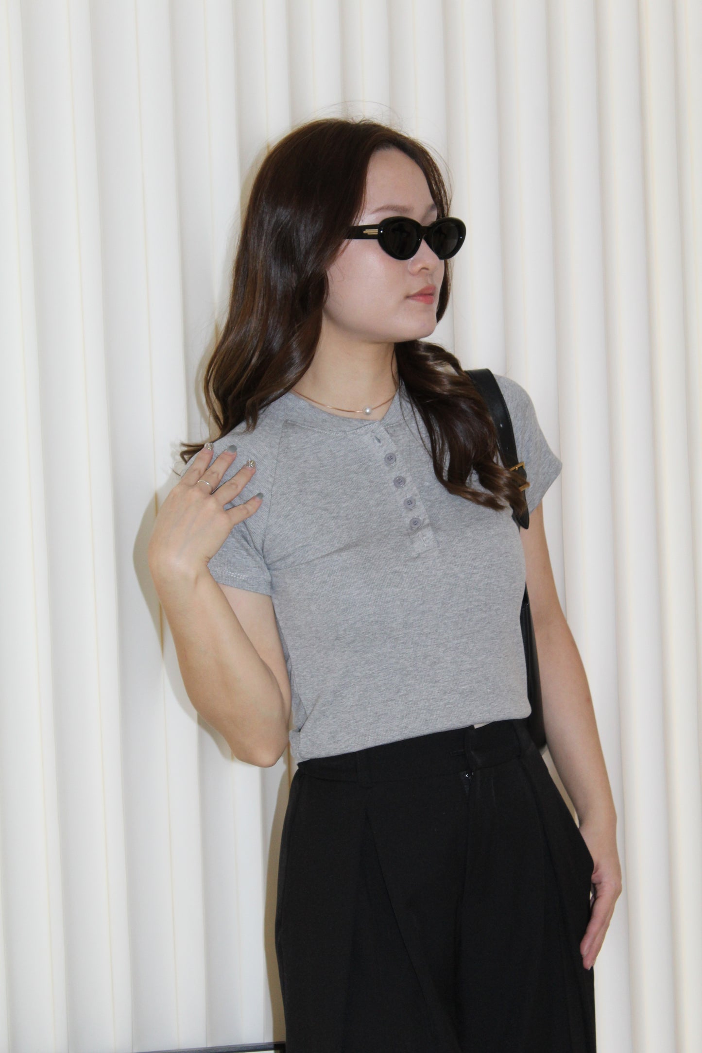 Connie Cotton Button Top (Grey)