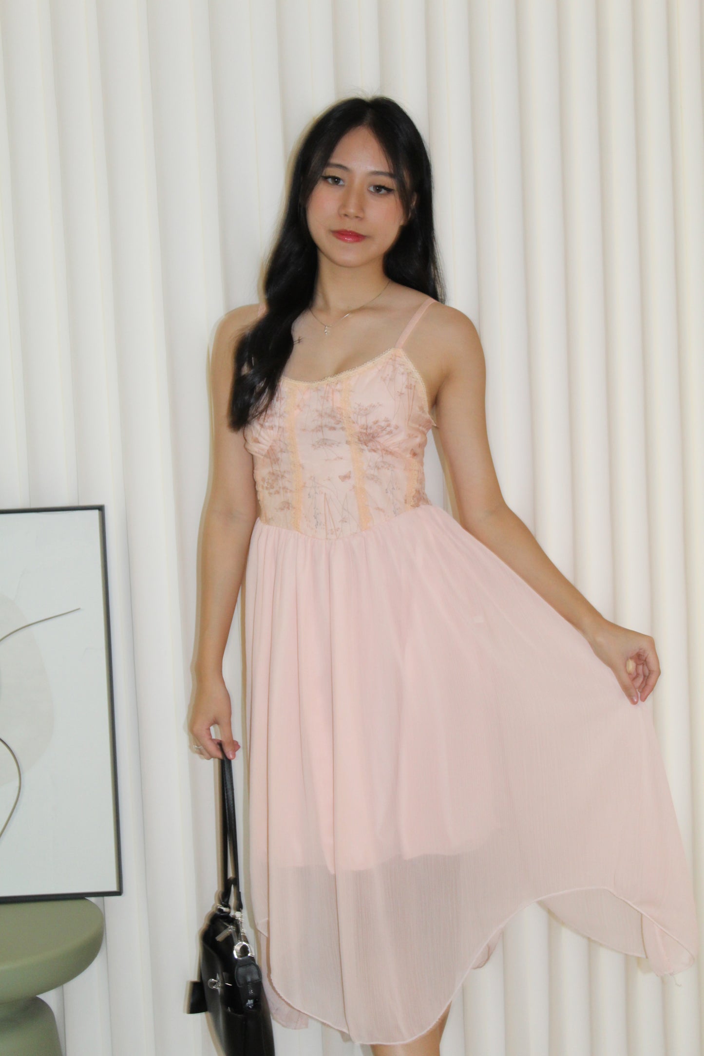 Attiya Floral Chiffon Midi Dress (Pink)