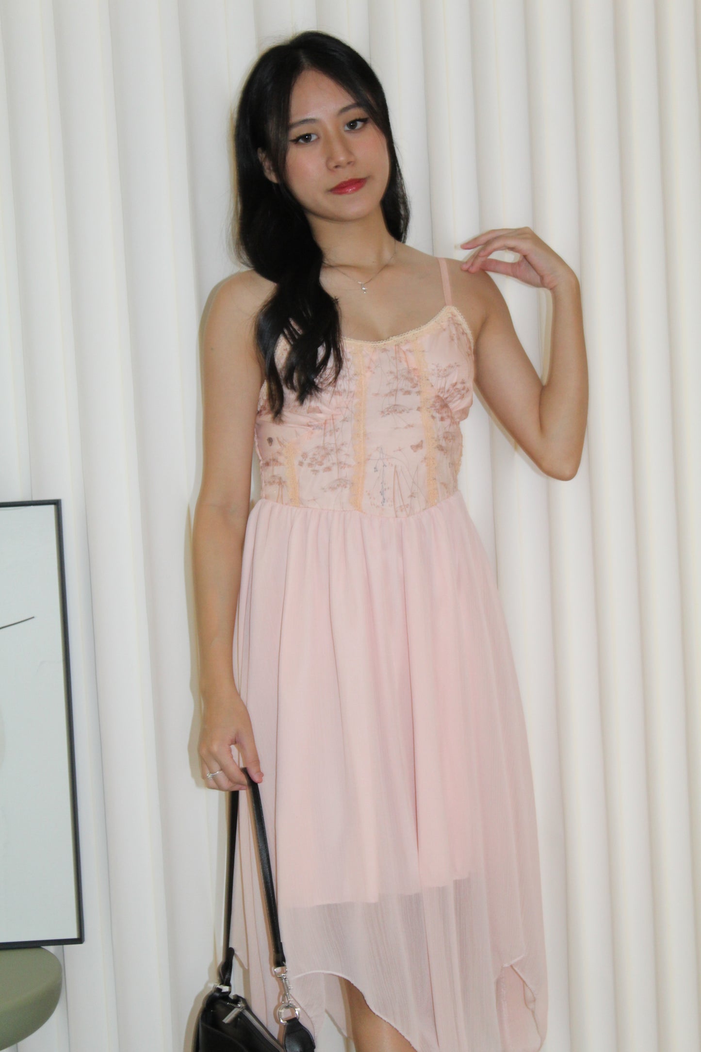 Attiya Floral Chiffon Midi Dress (Pink)