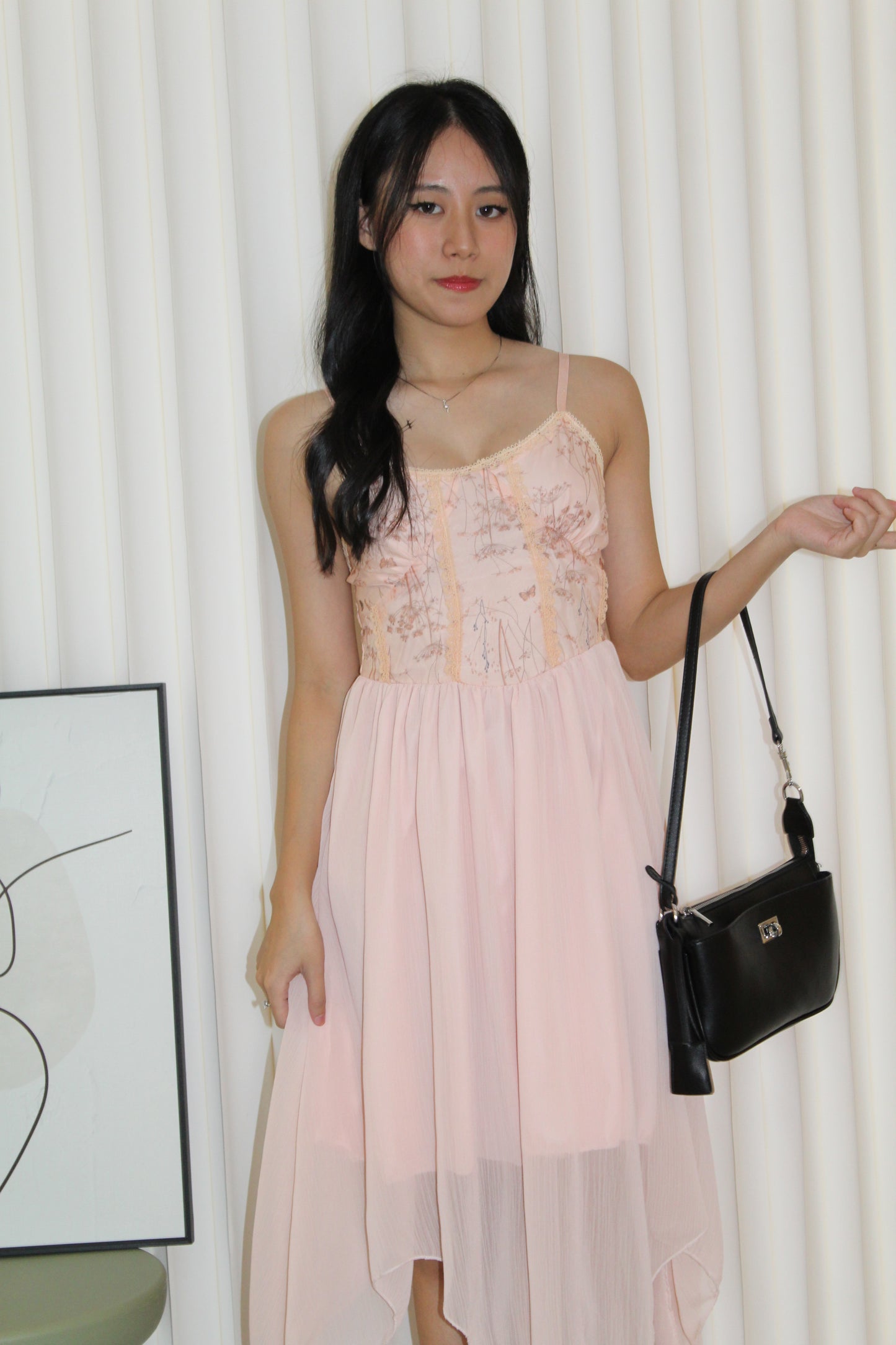 Attiya Floral Chiffon Midi Dress (Pink)