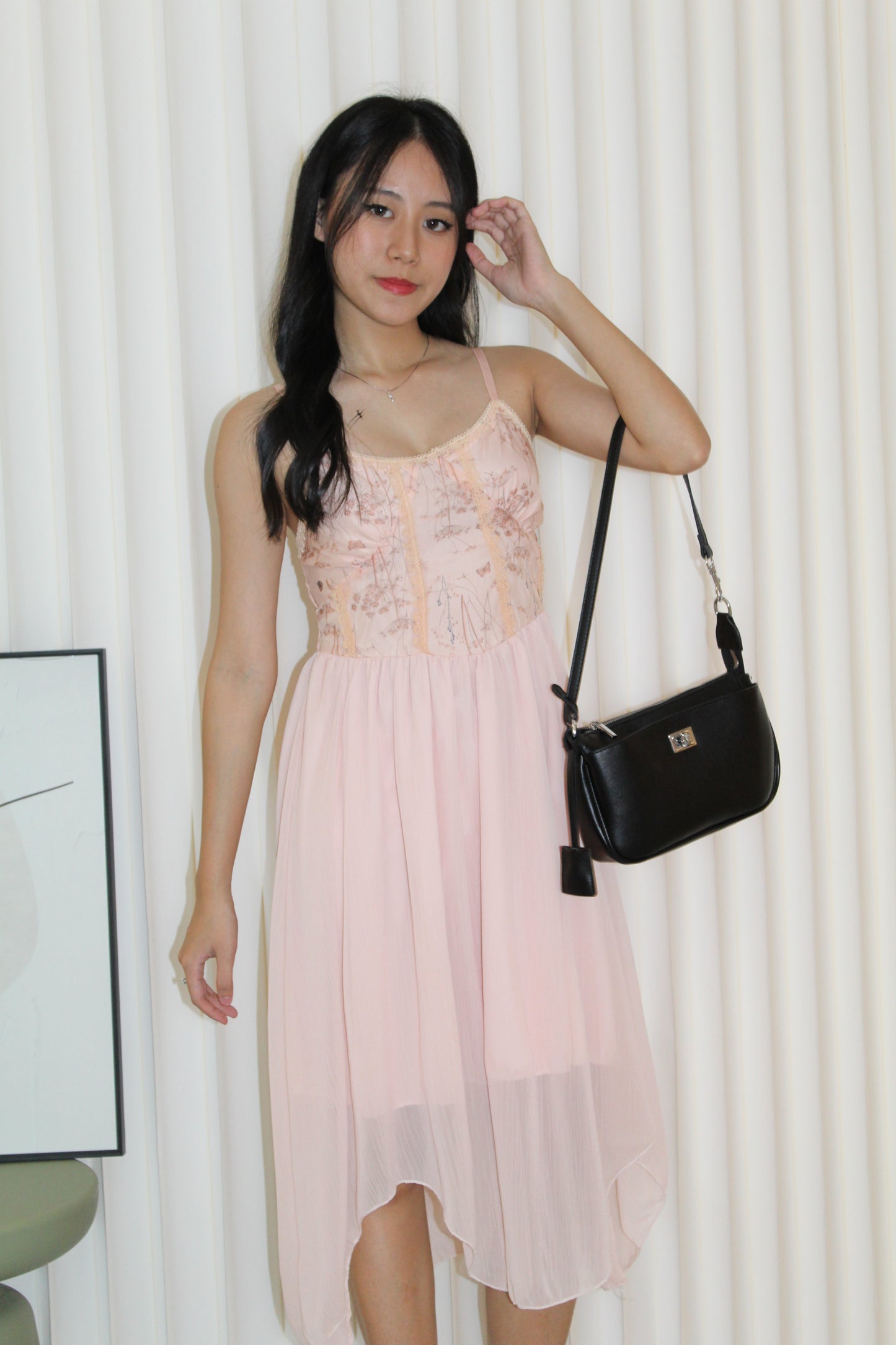Attiya Floral Chiffon Midi Dress (Pink)