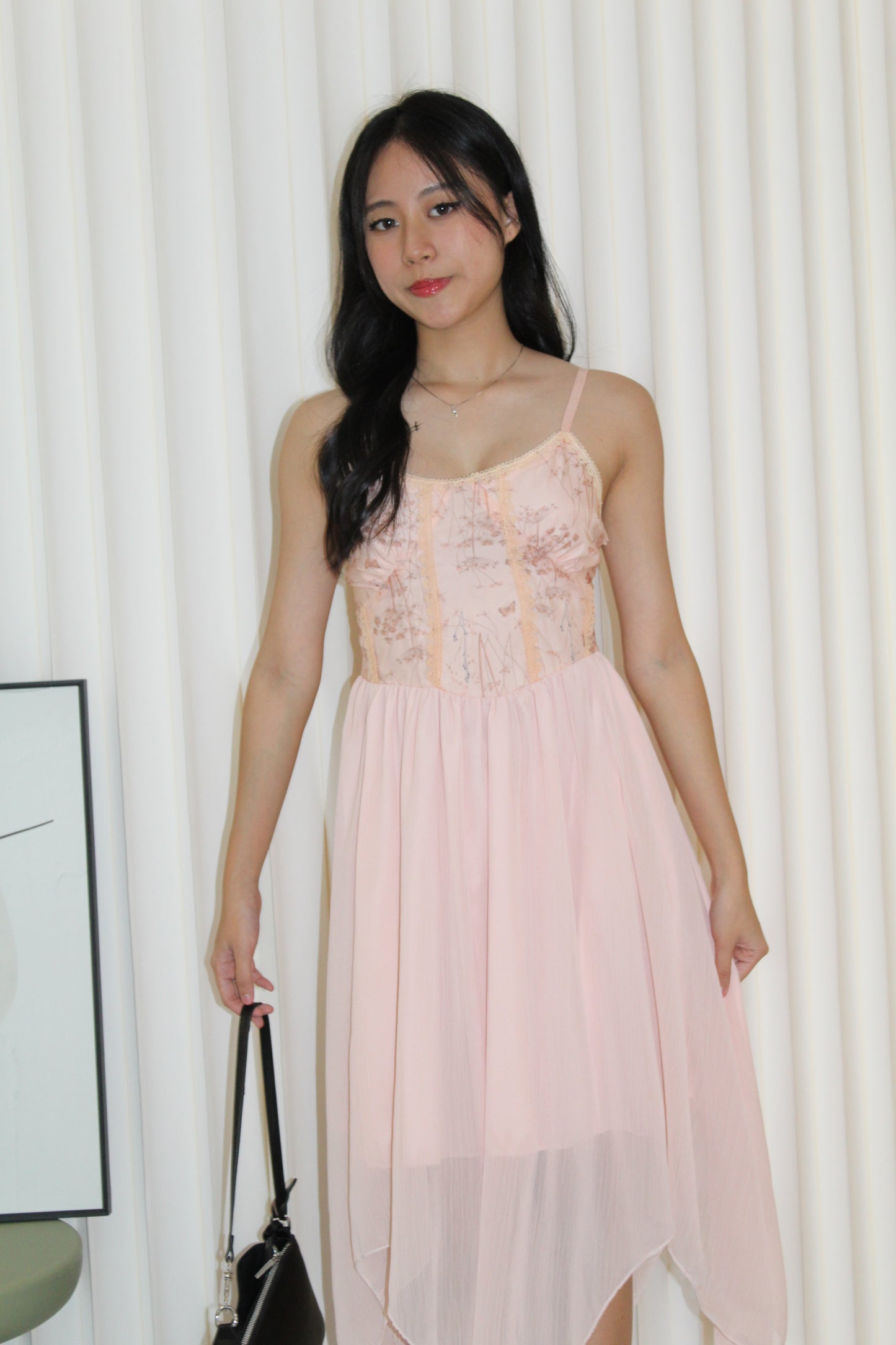 Attiya Floral Chiffon Midi Dress (Pink)