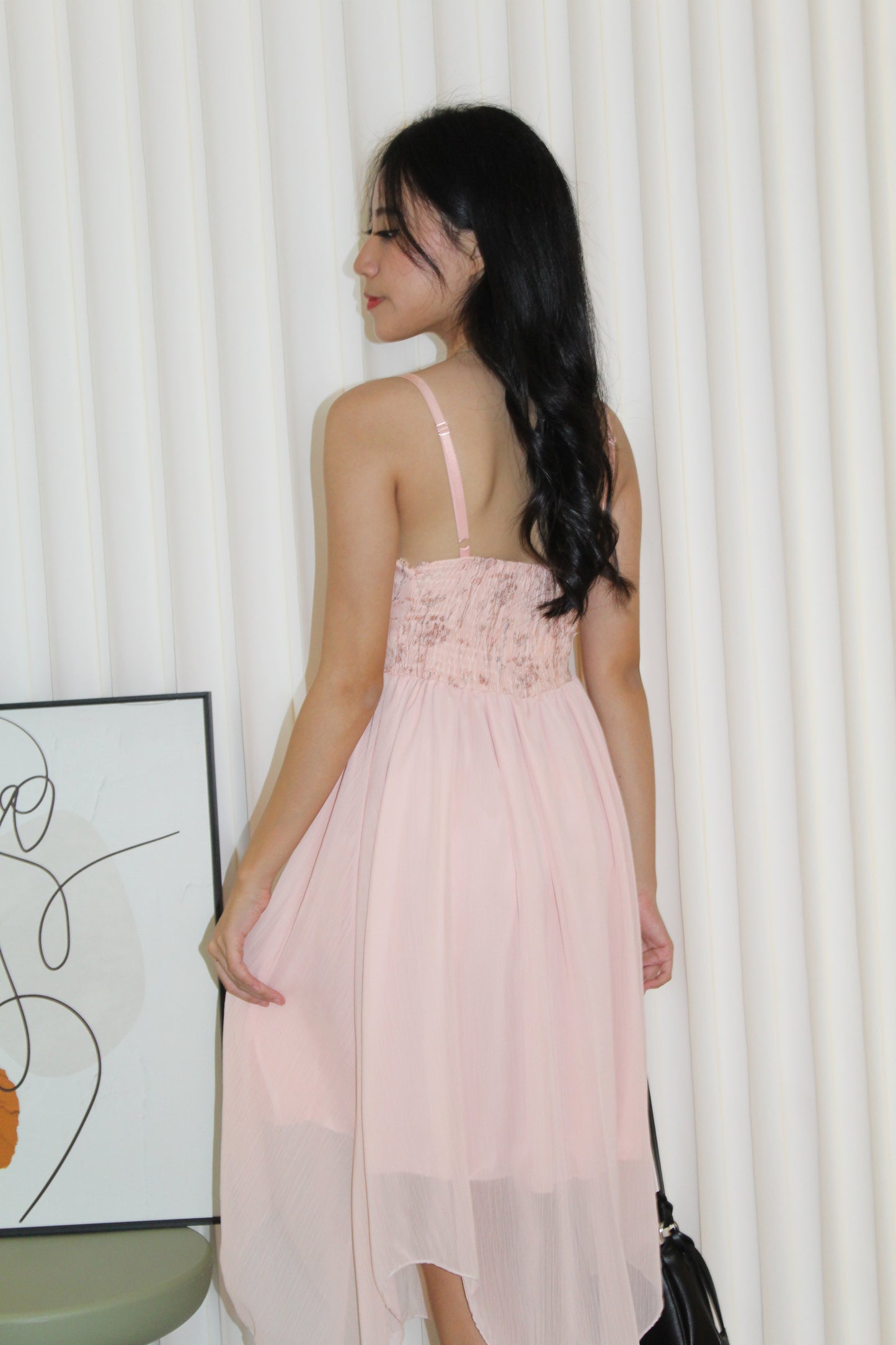 Attiya Floral Chiffon Midi Dress (Pink)
