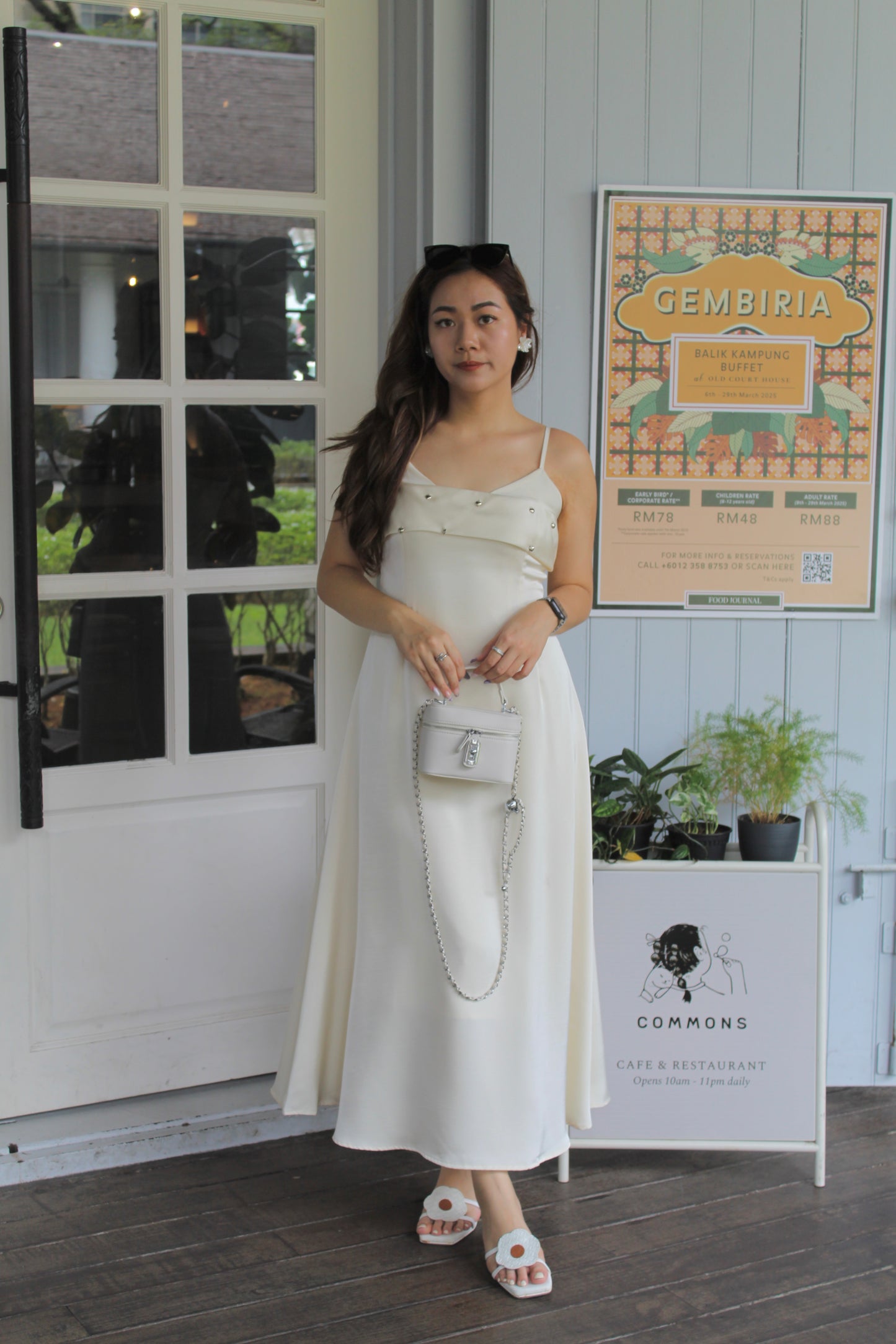 Shermaine Satin Flowy Maxi Dress (Cream)