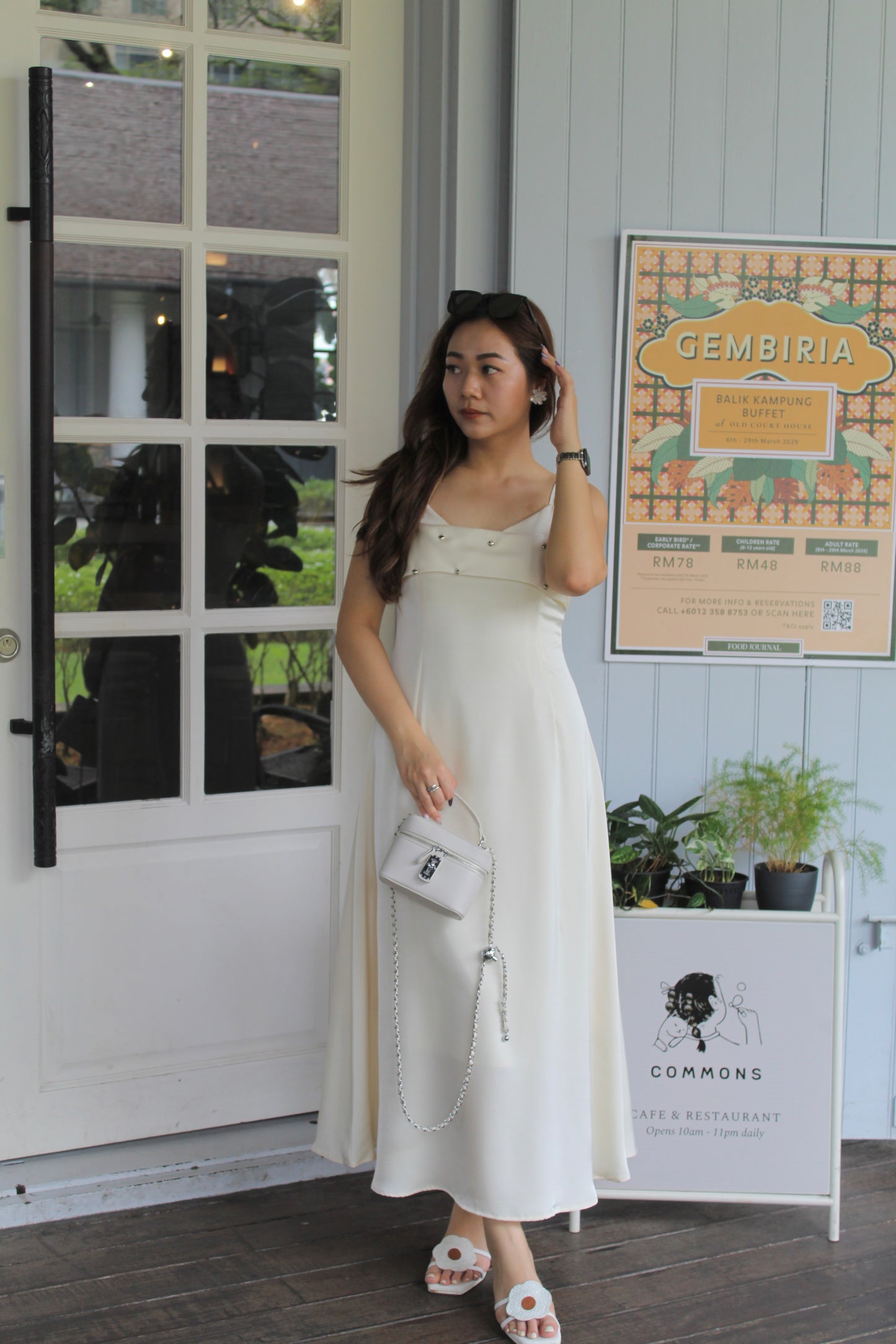 Shermaine Satin Flowy Maxi Dress (Cream)