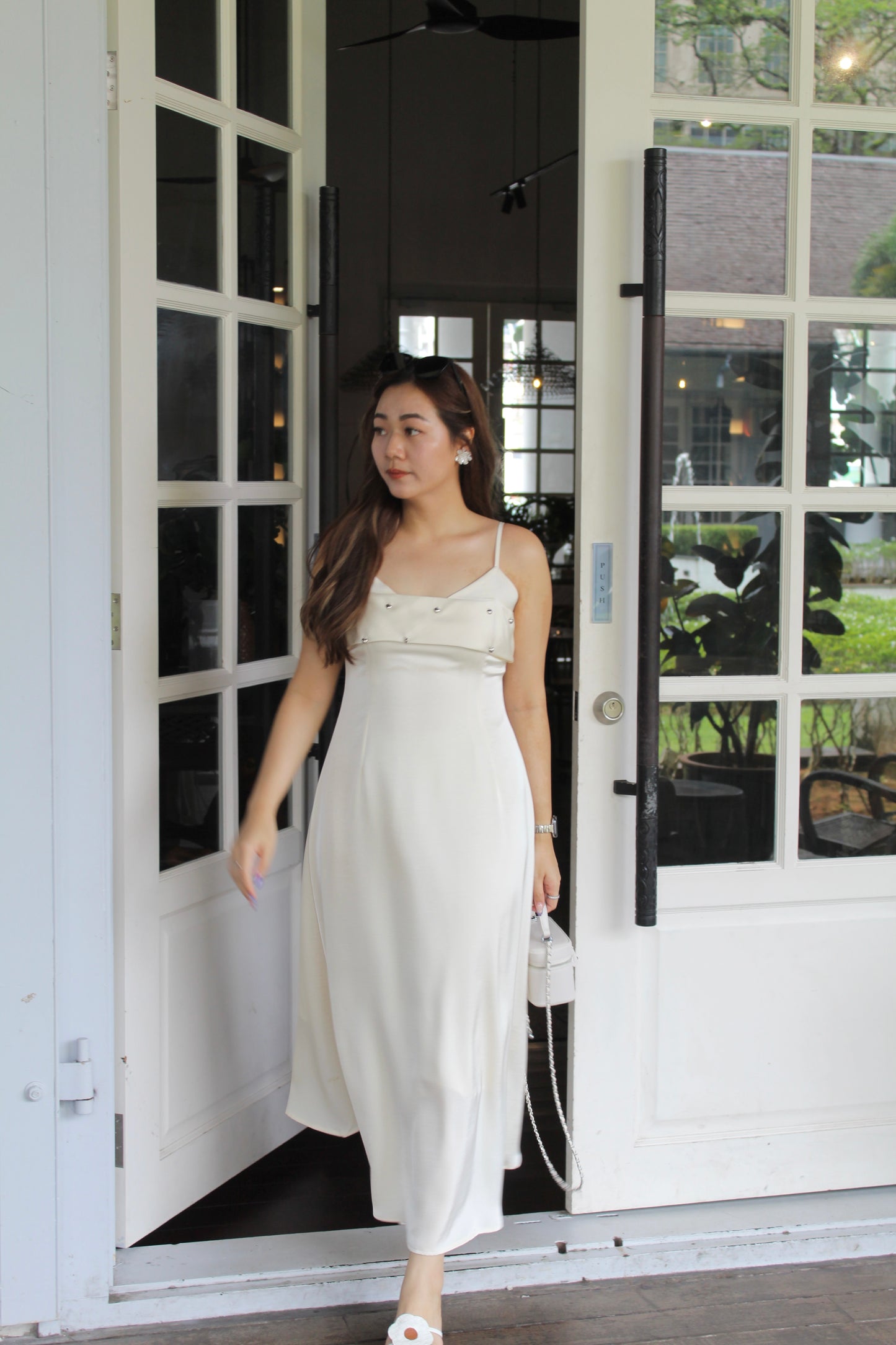 Shermaine Satin Flowy Maxi Dress (Cream)