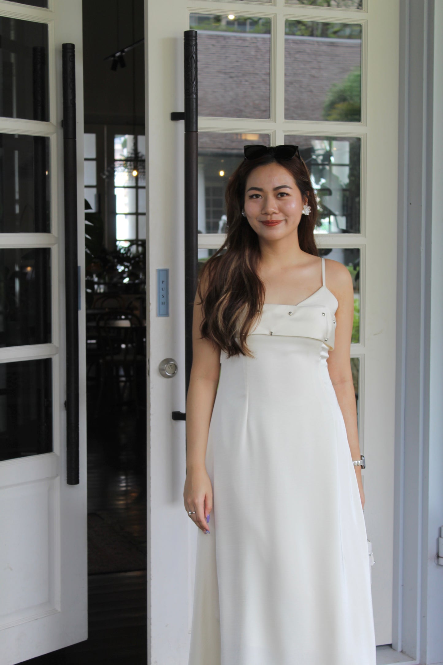 Shermaine Satin Flowy Maxi Dress (Cream)