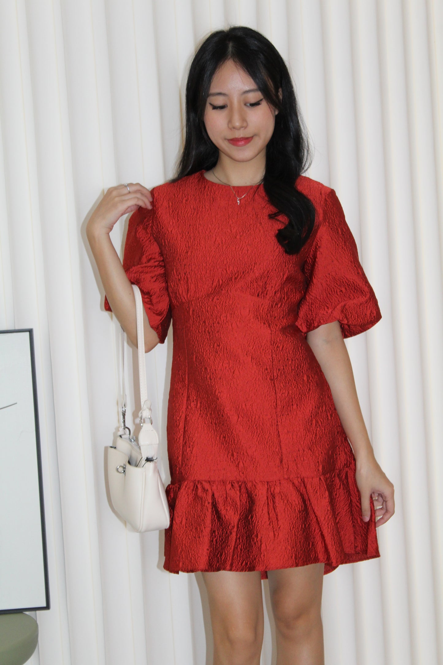 Julia Puffy Mini Dress (Red)