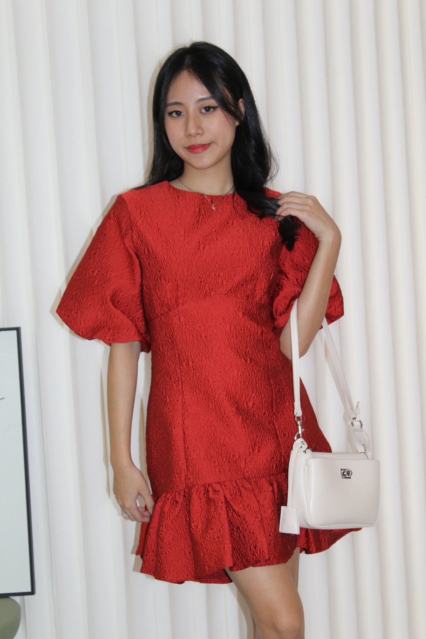 Julia Puffy Mini Dress (Red)