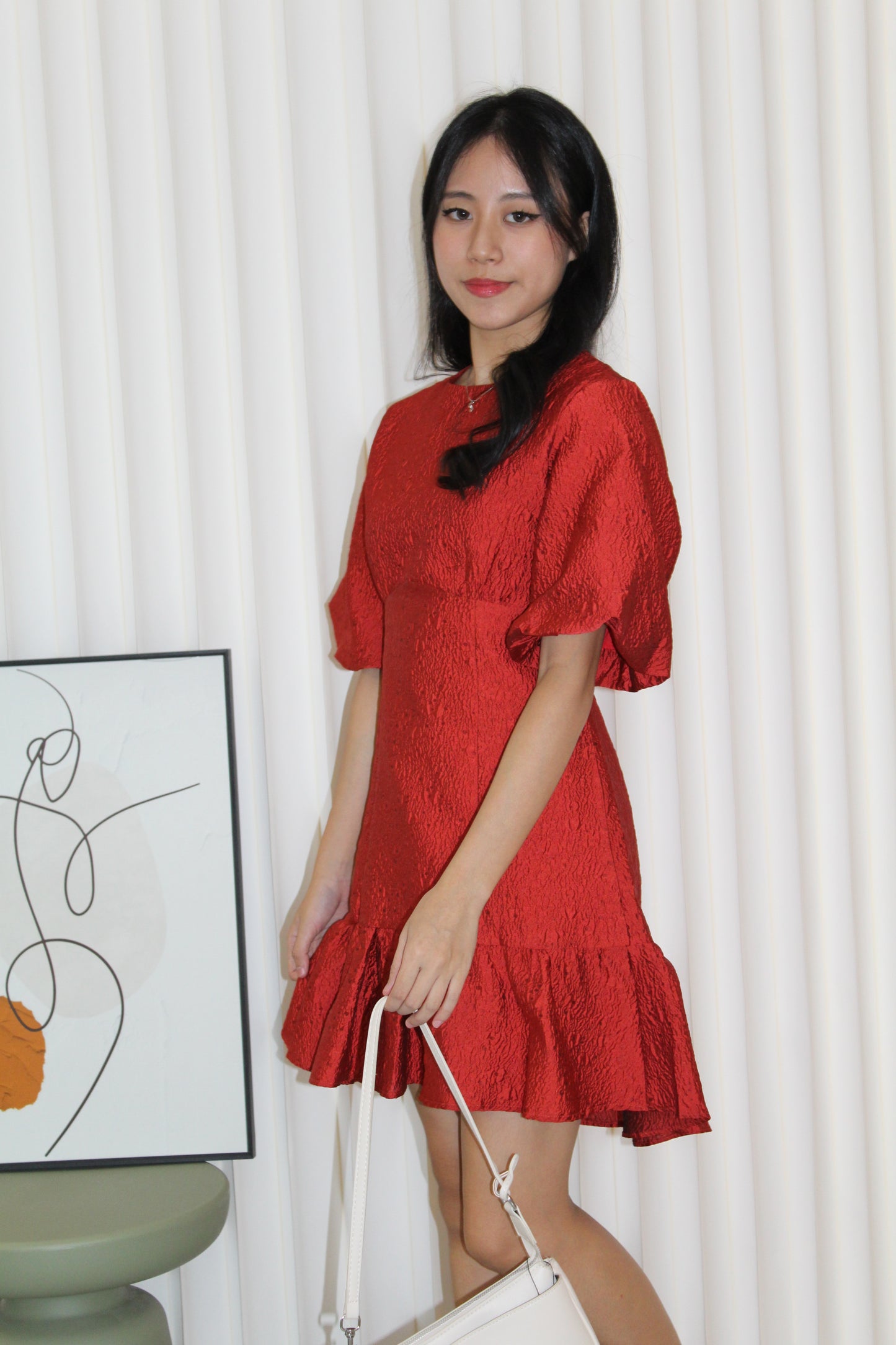 Julia Puffy Mini Dress (Red)