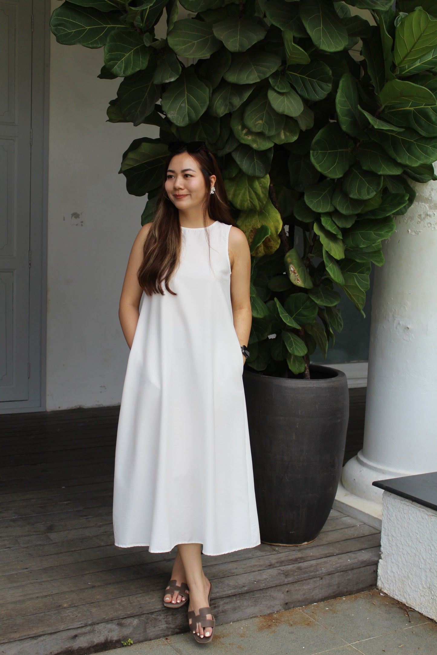 Vienna A-Line Midi Dress (White)