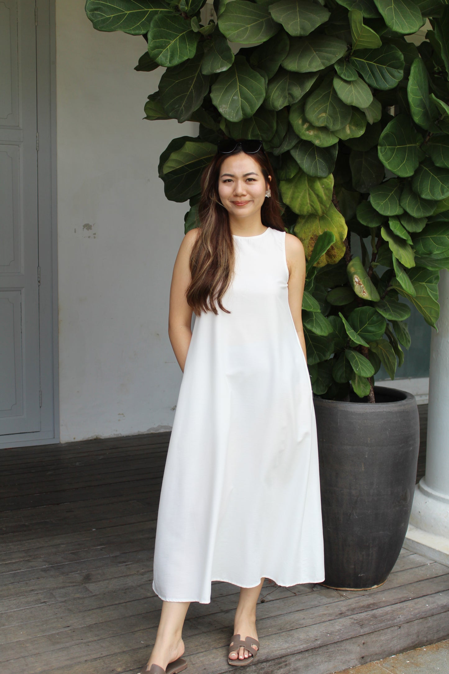 Vienna A-Line Midi Dress (White)