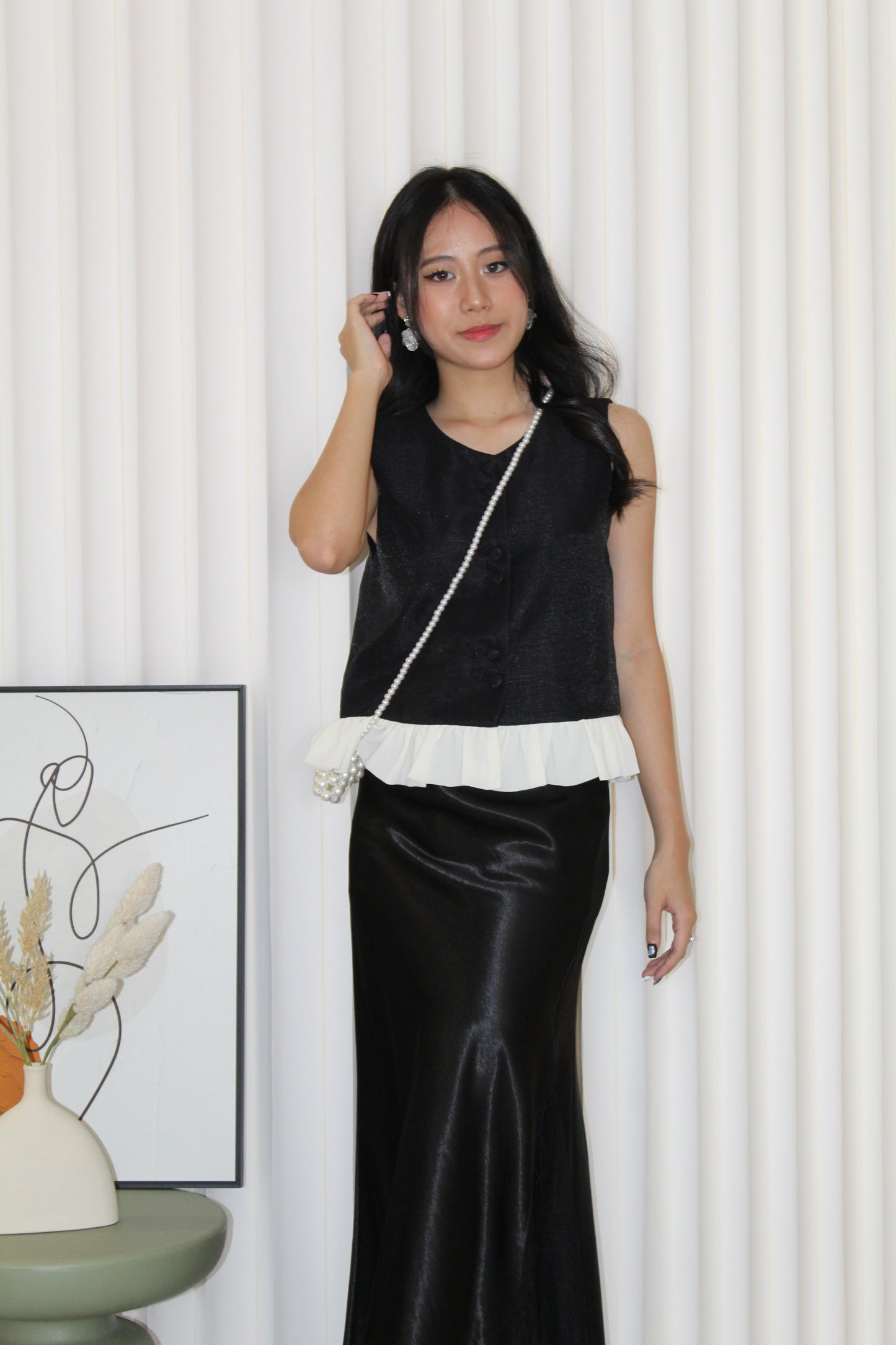 Caroline Vest Ruffle Top (Cream)